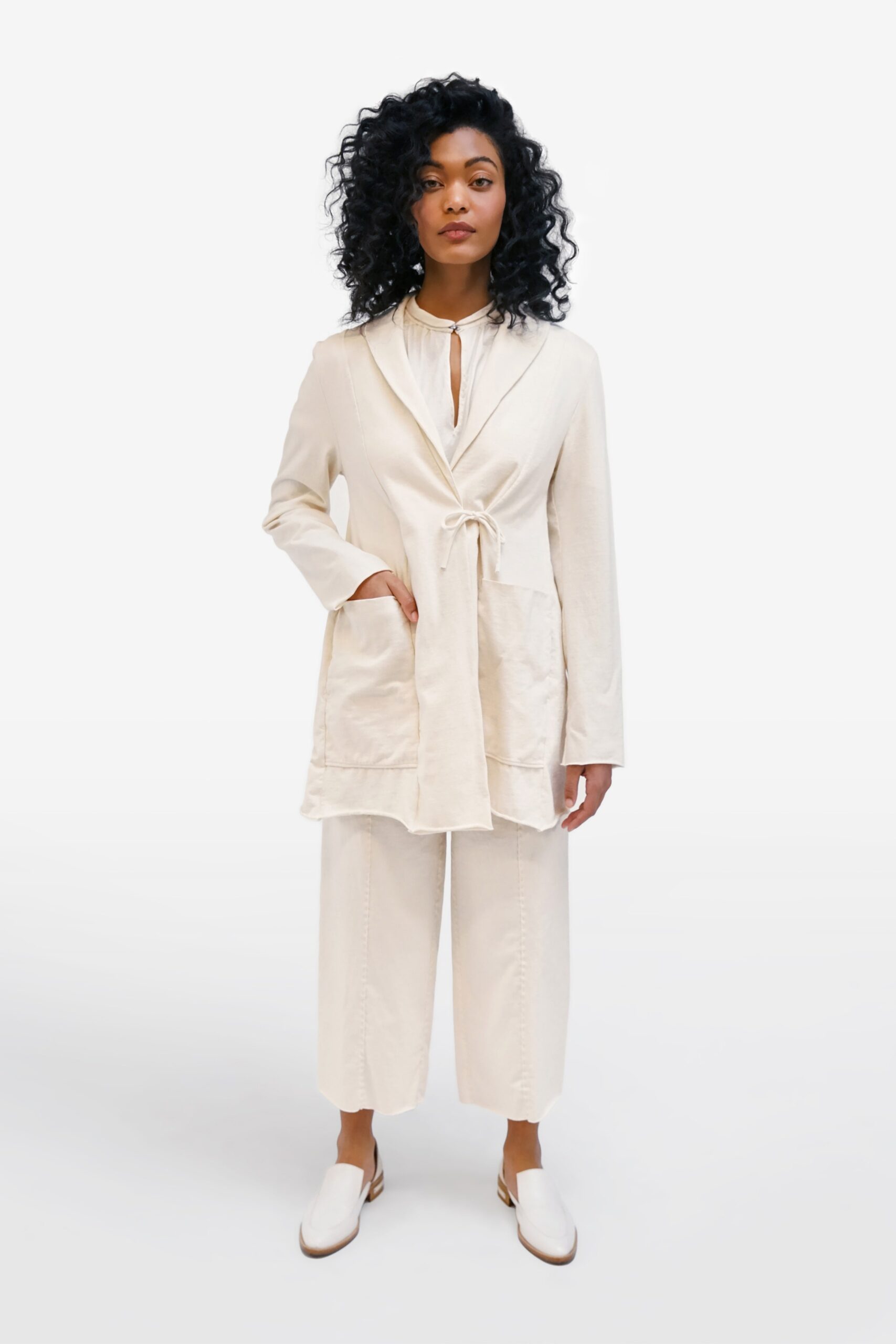 white relaxed jacket and pants