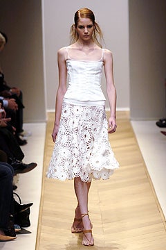 white fitted top and lace midi skirt