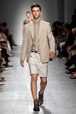 beige tailored blazer with olive shirt