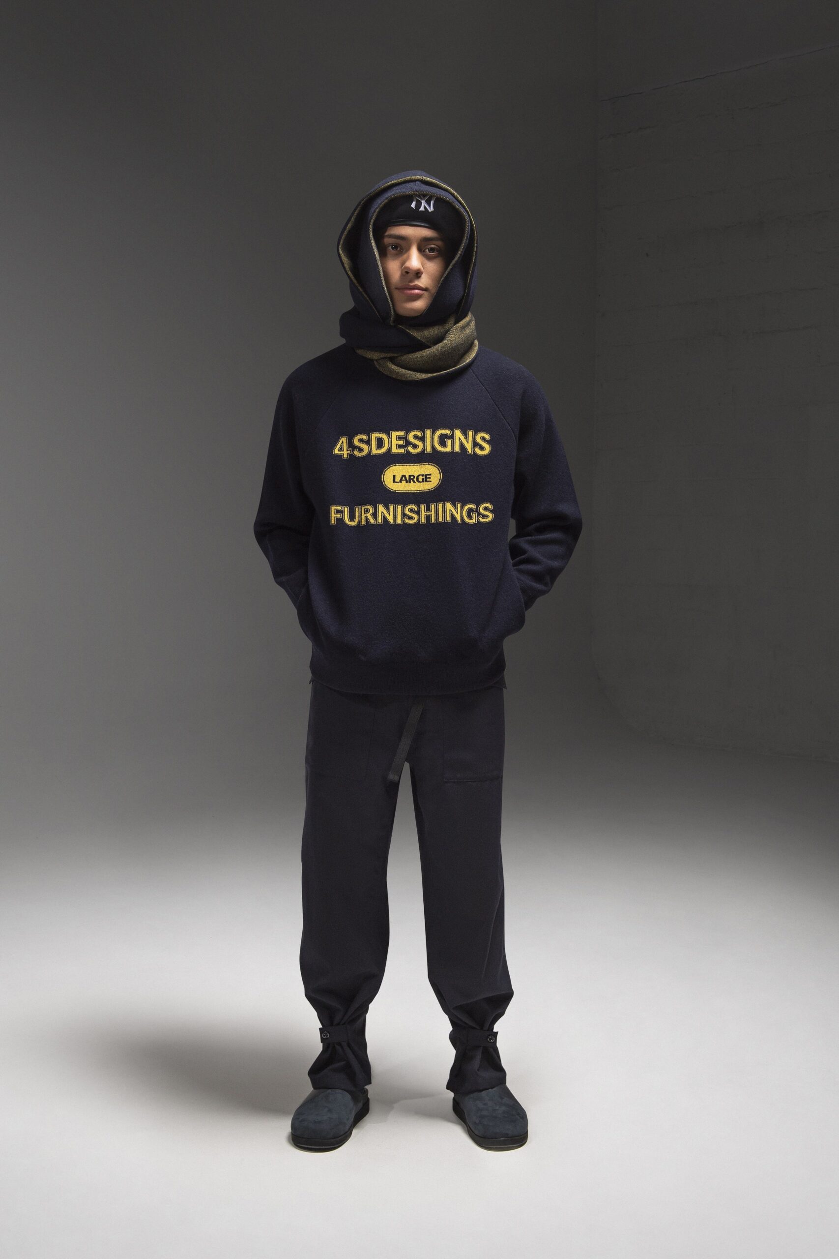 navy relaxed sweater with hood