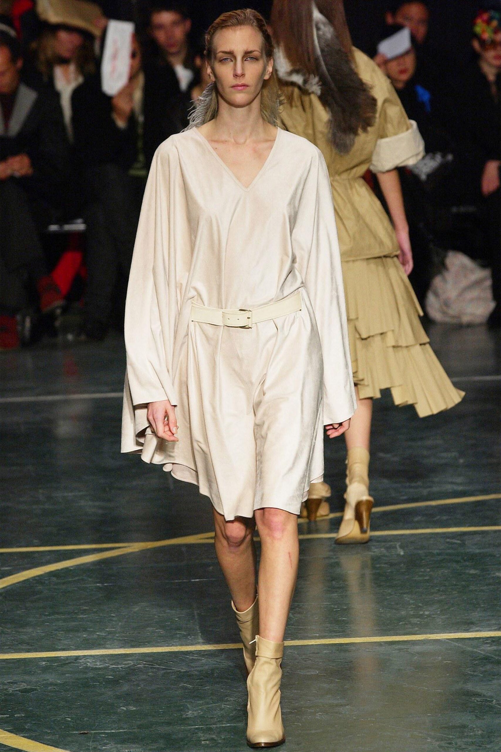 beige silk sleeveless dress
