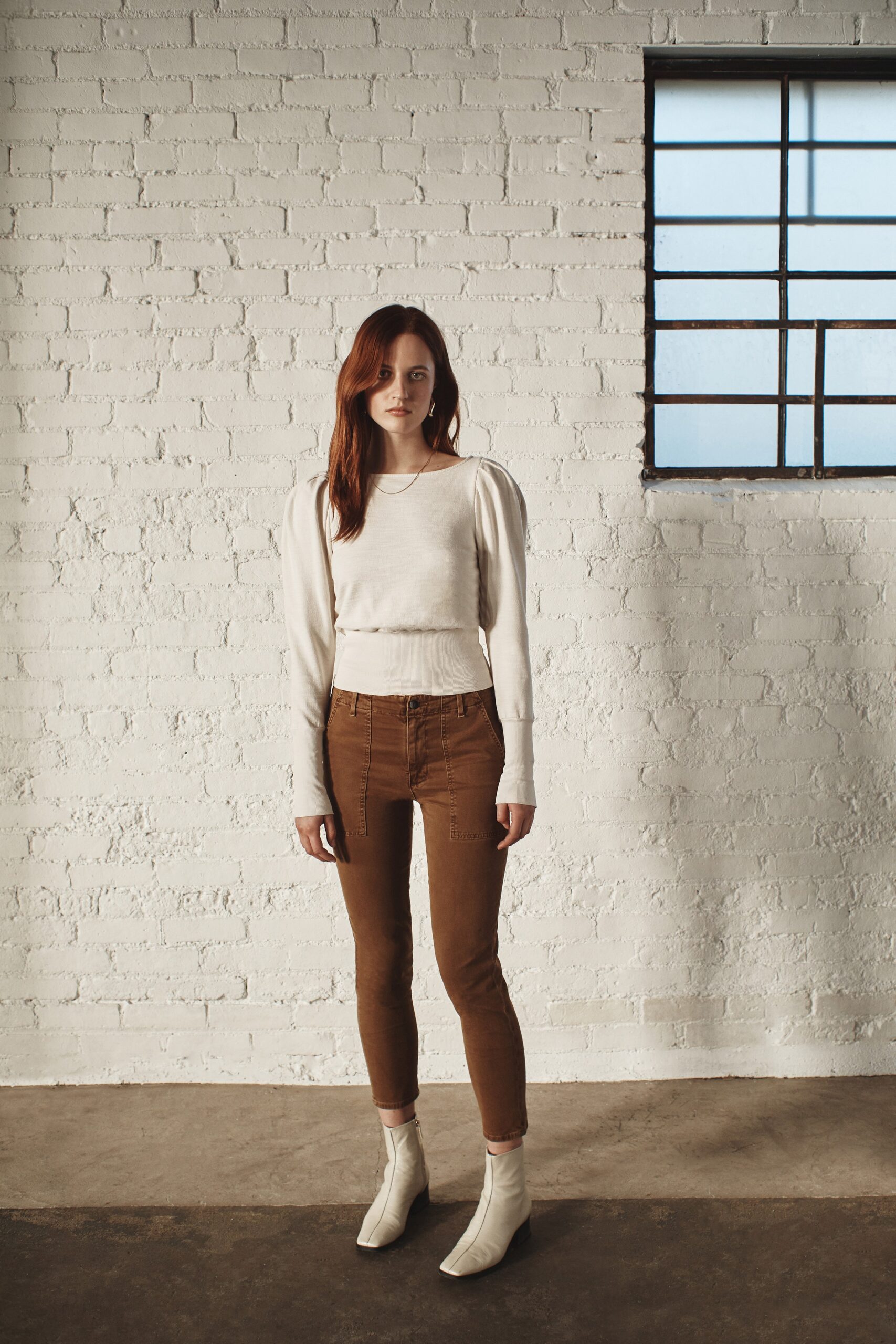brown denim fitted buttoned pants