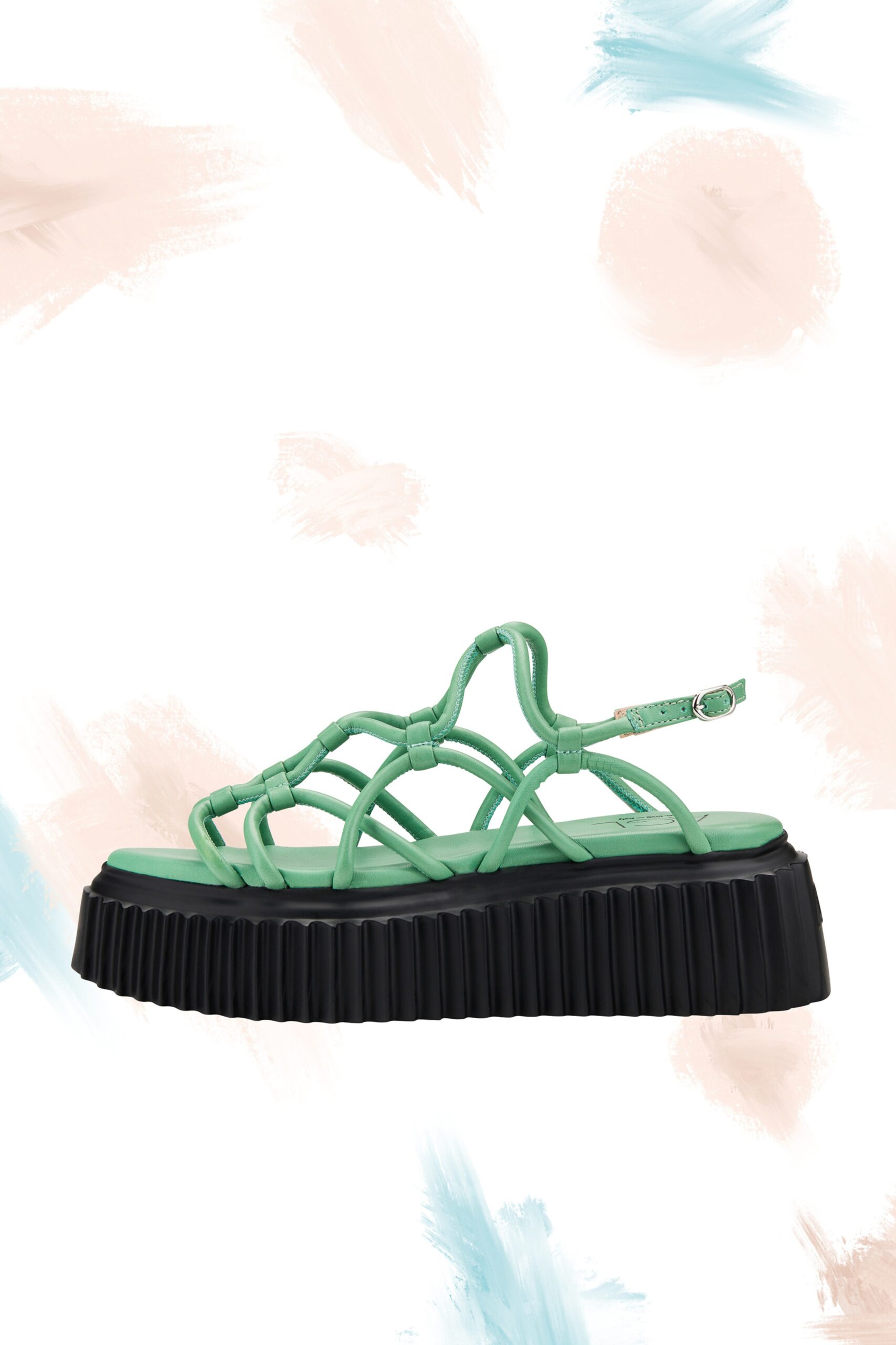green vinyl flared shoes