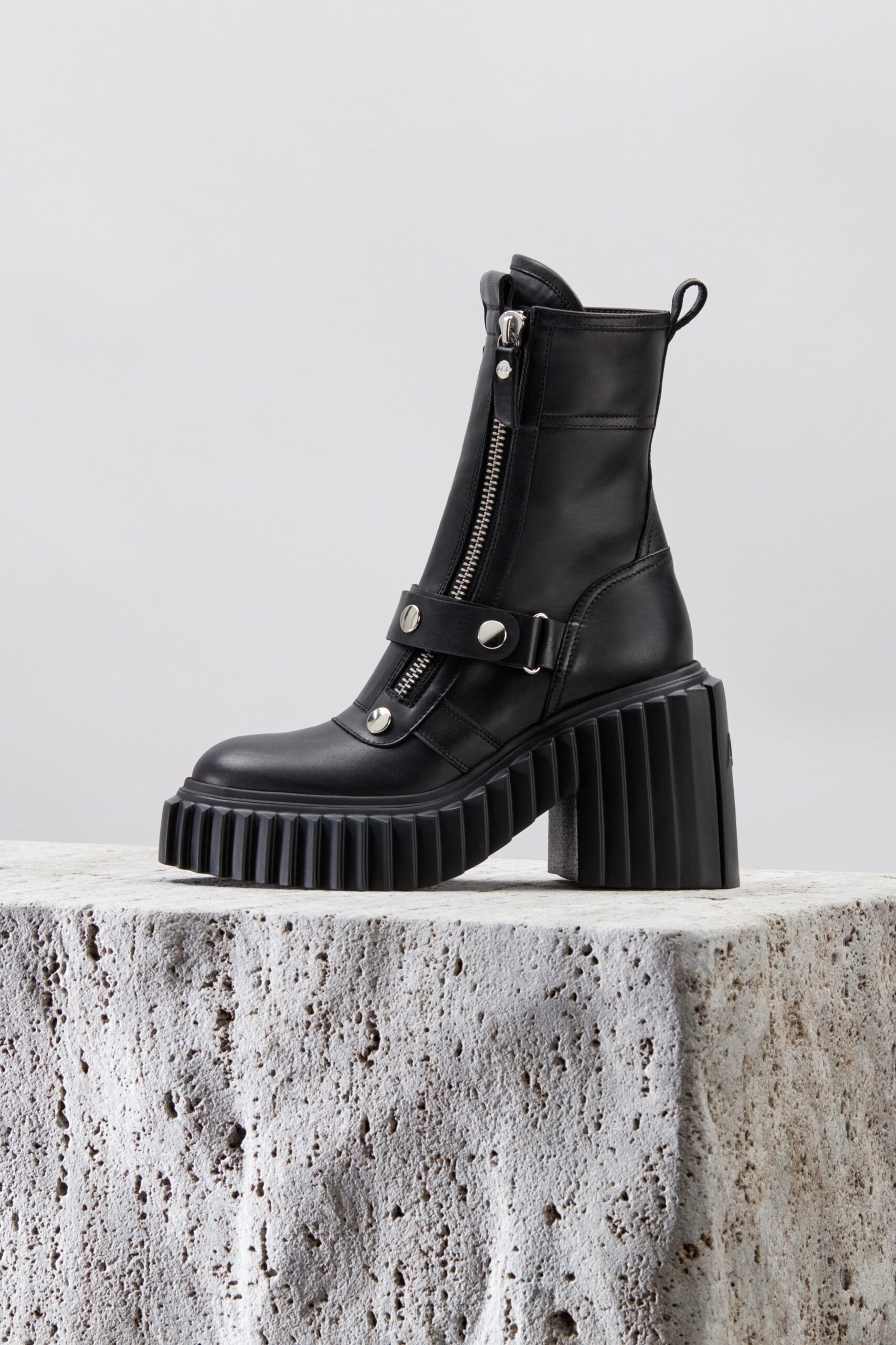 black leather zippered boots