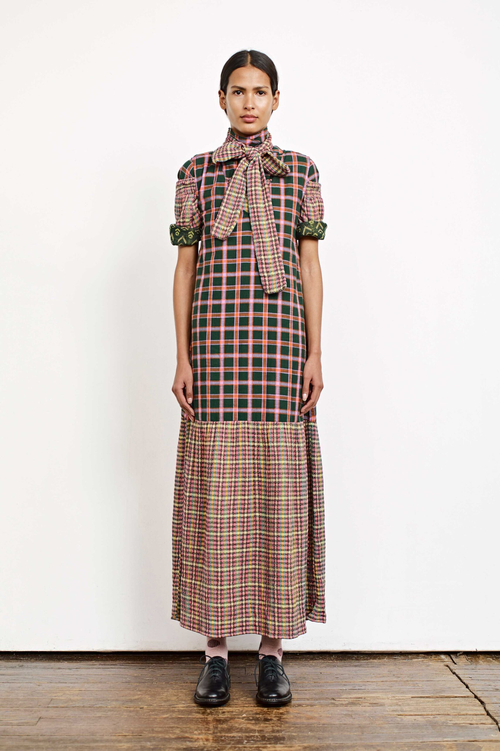 checked maxi dress with collar