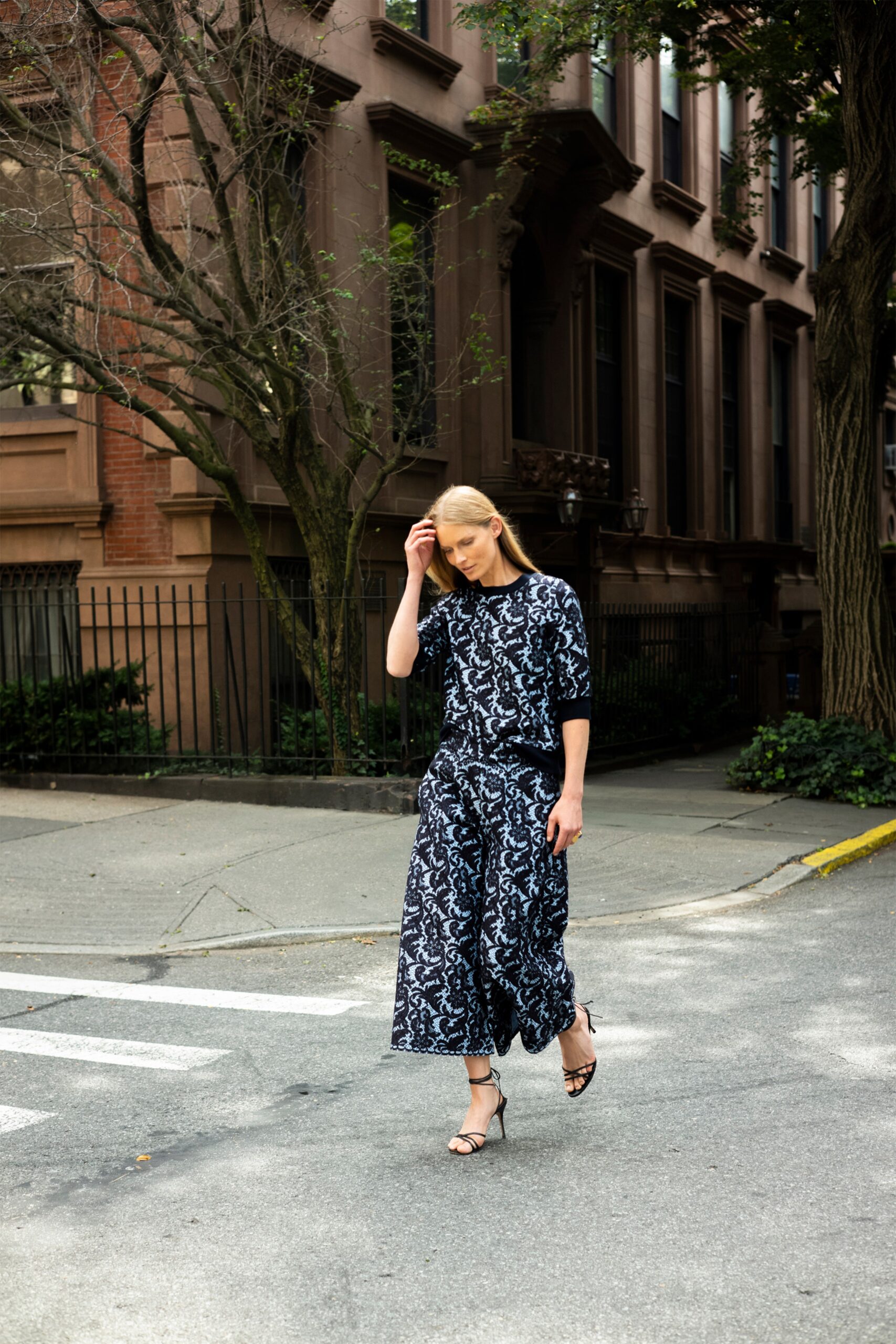 black and white printed midi dress