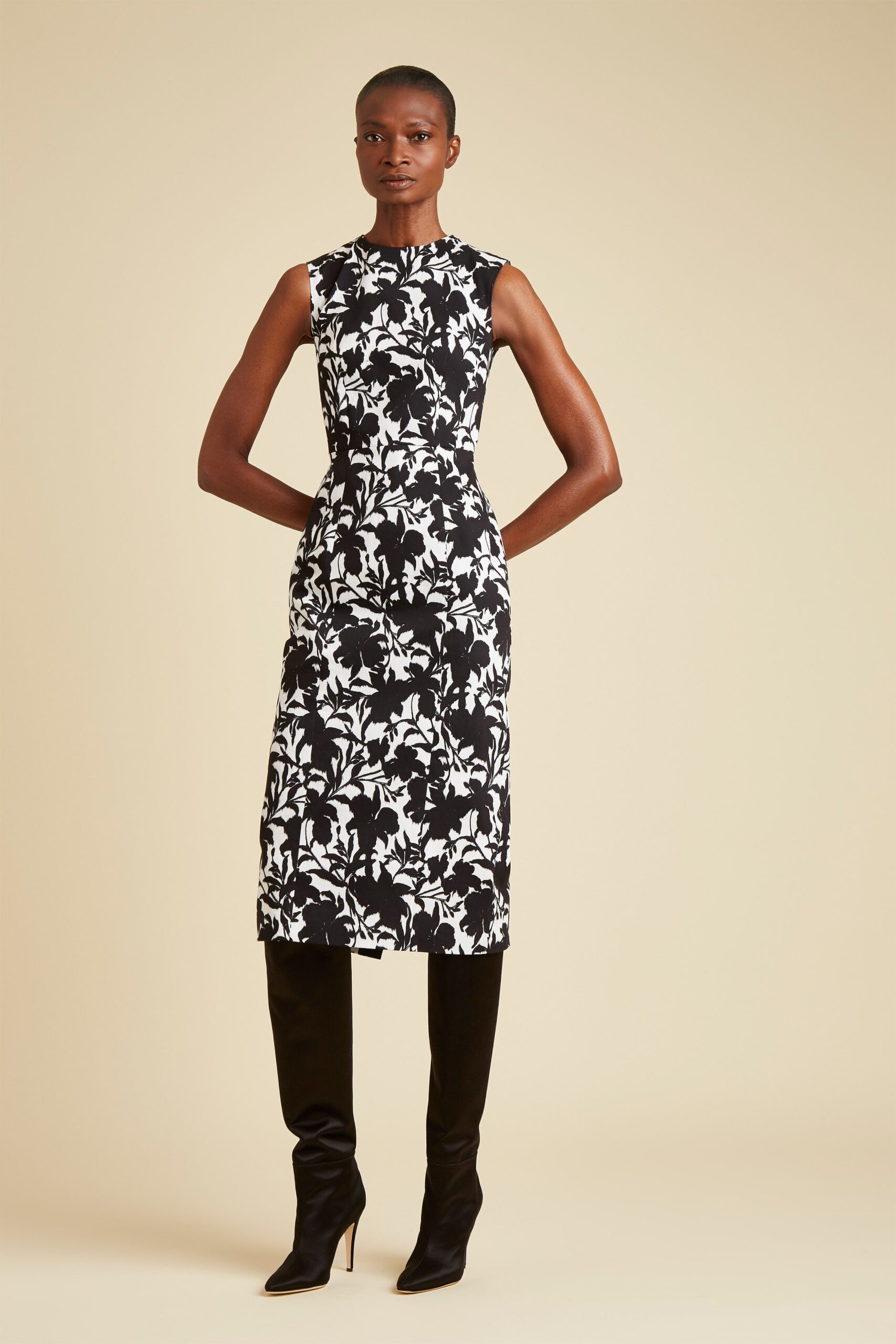 black and white printed midi dress
