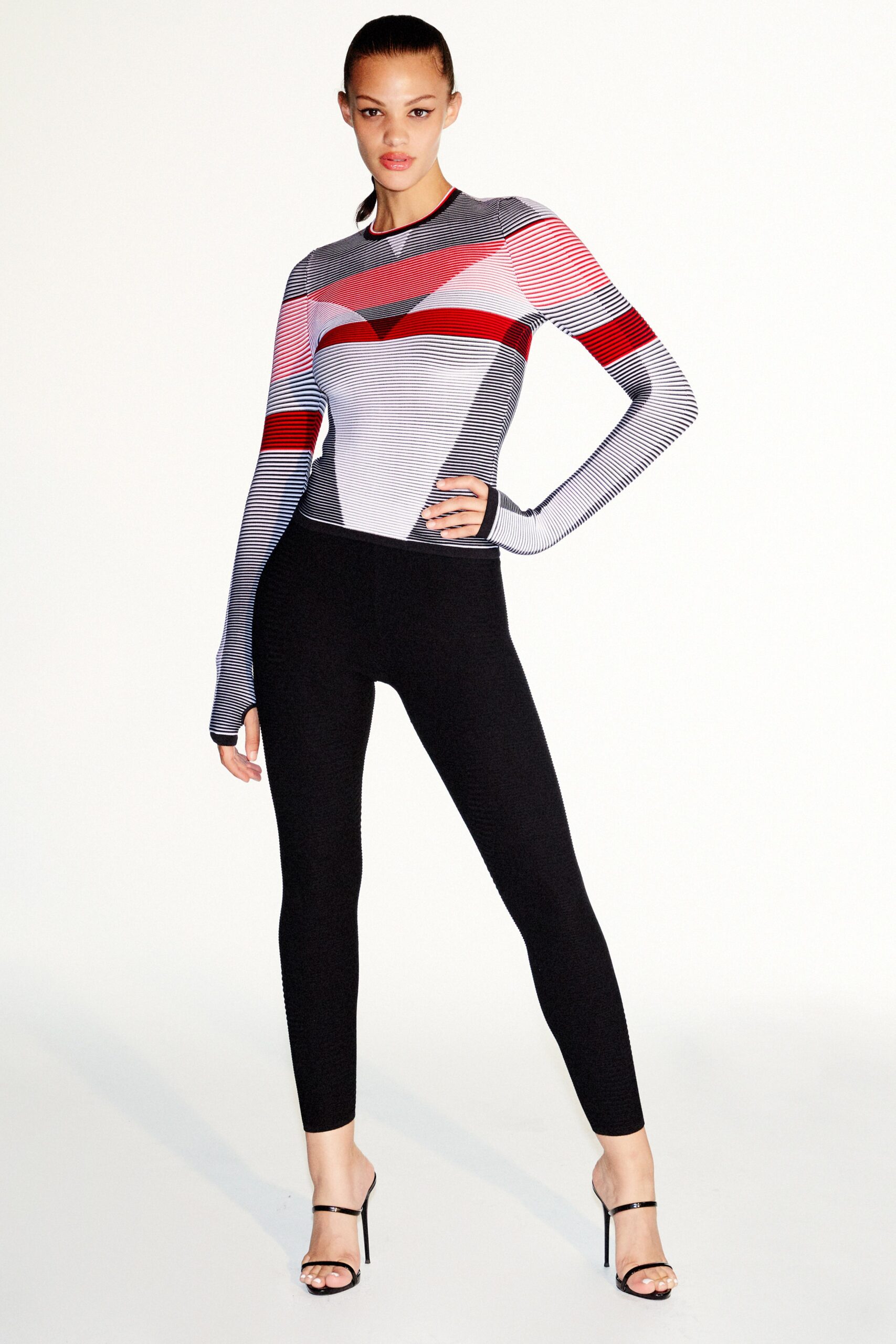 fitted gray striped top with leggings