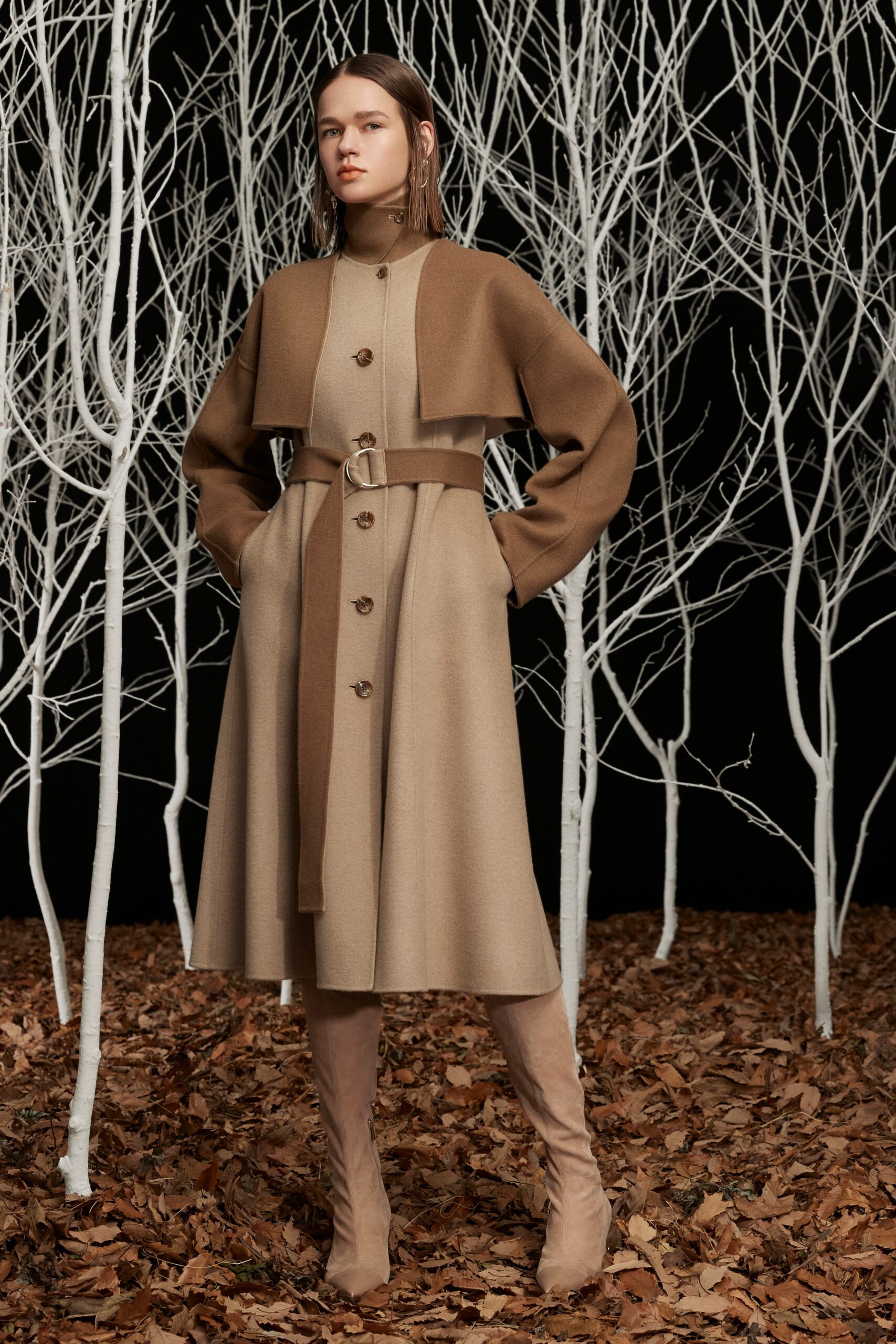 brown wool long-sleeve collared relaxed buttoned jacket