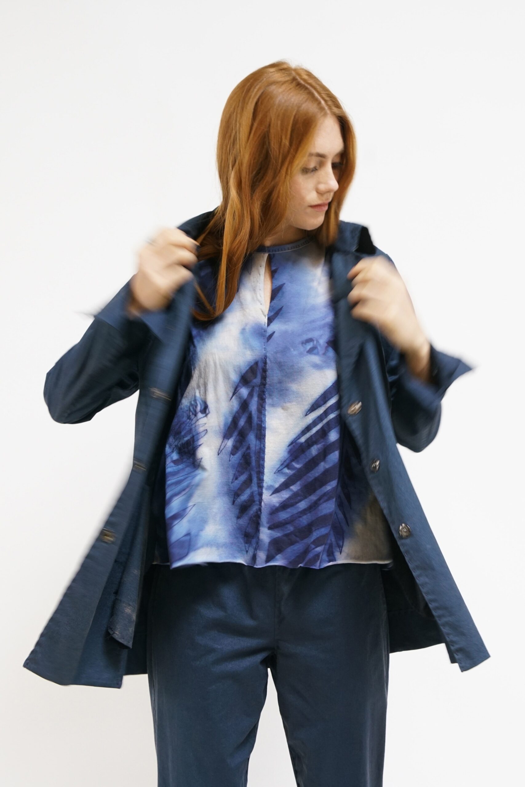 blue cotton jacket and top
