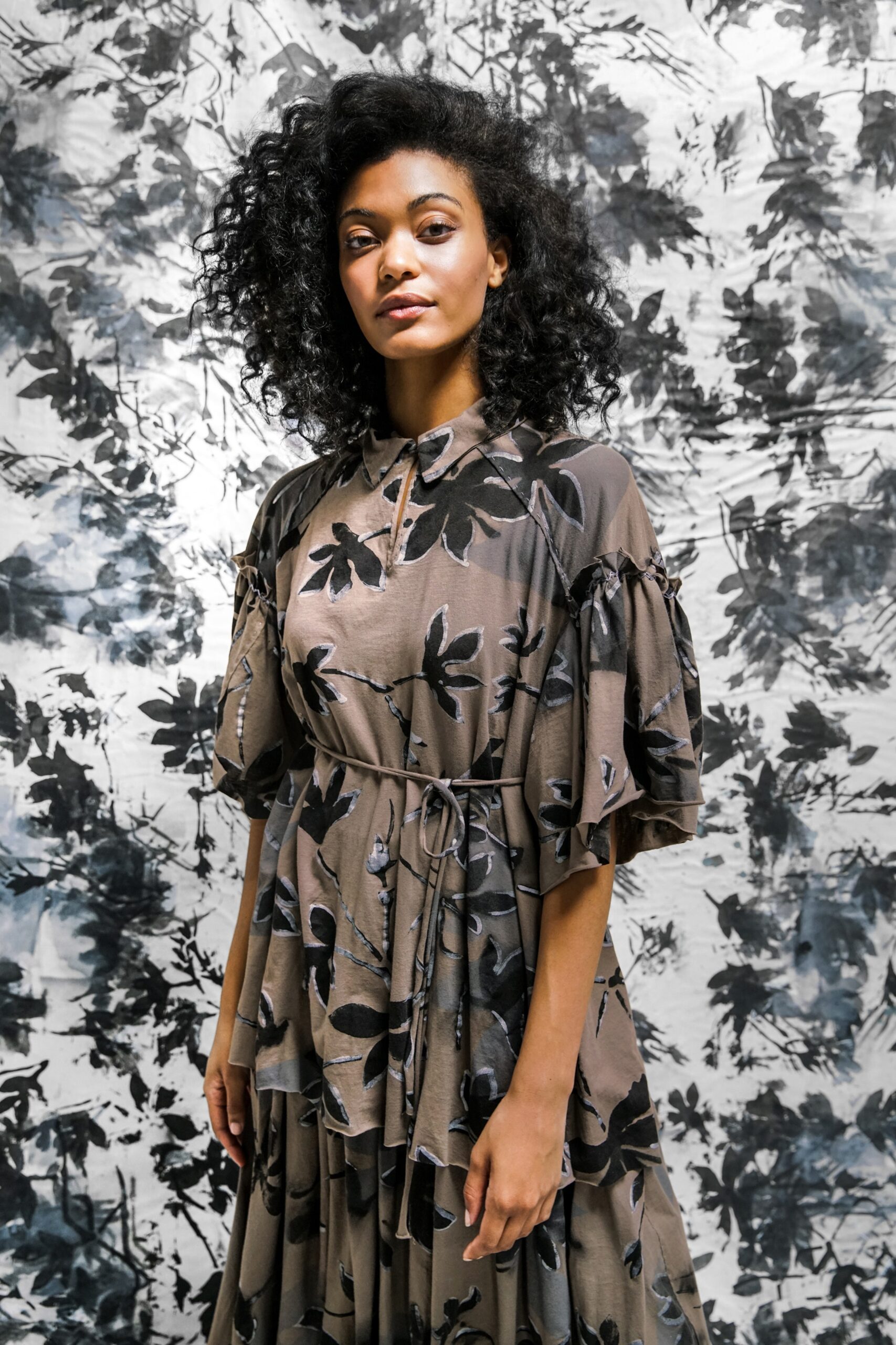 brown and black printed relaxed dress