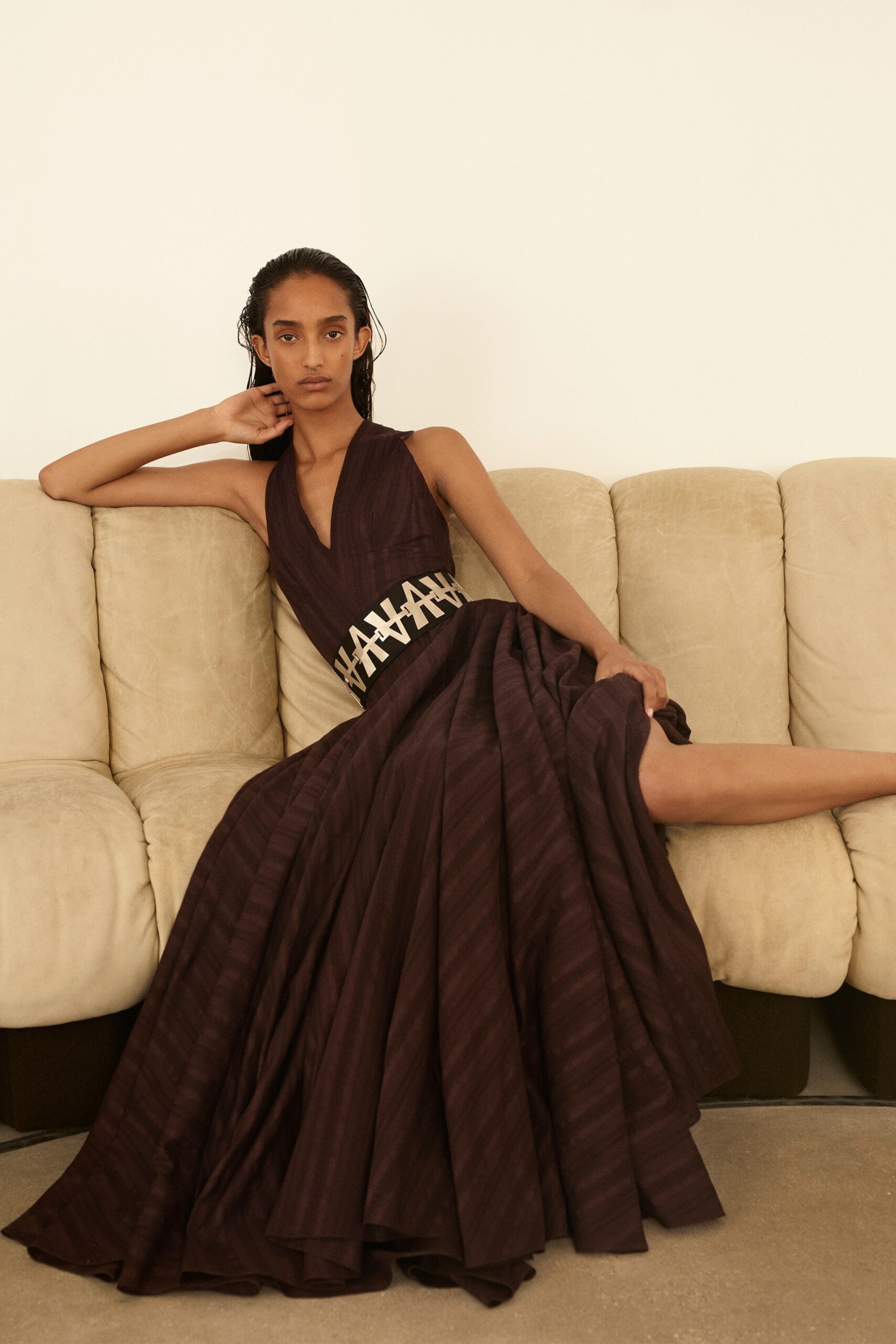 brown silk sleeveless dress