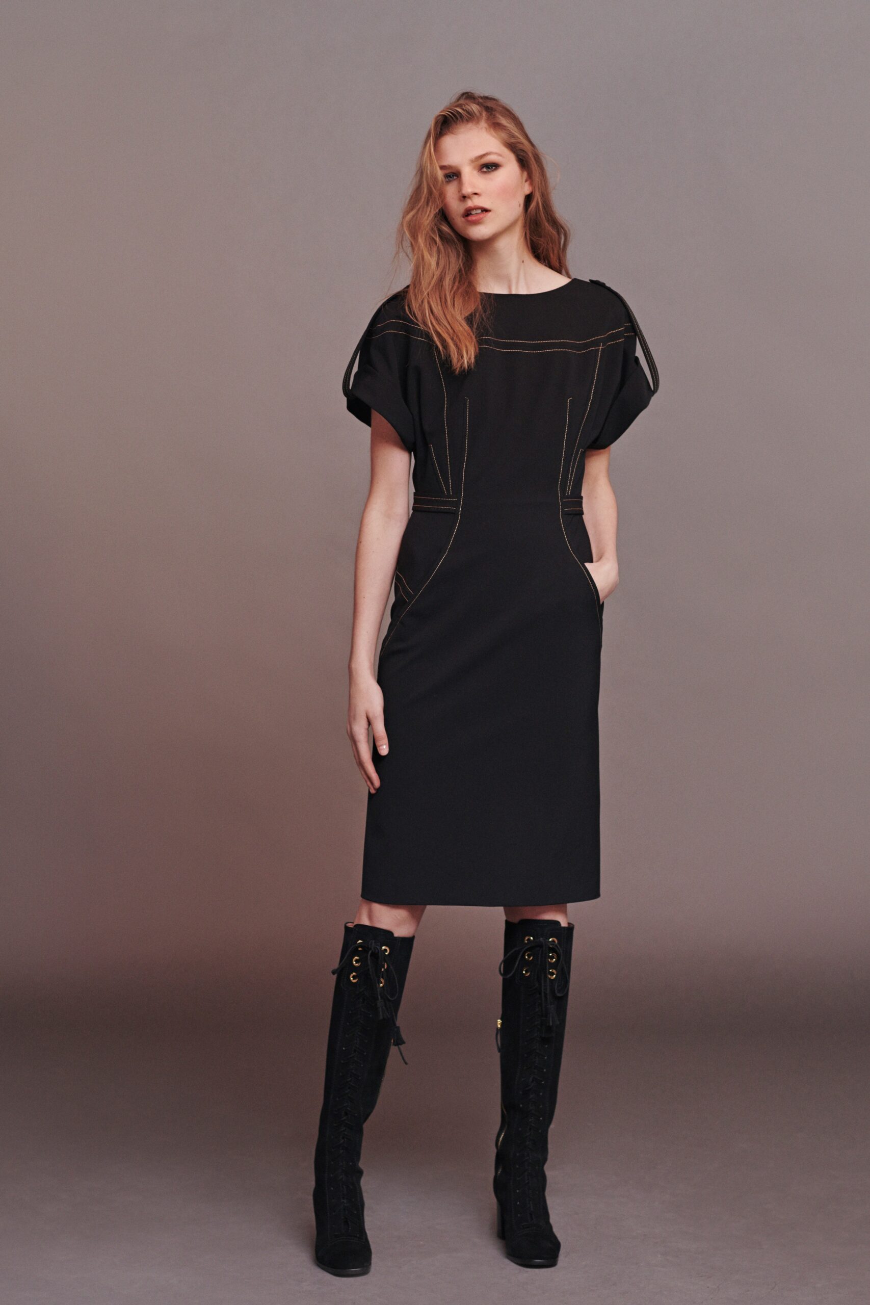 black midi dress with pockets