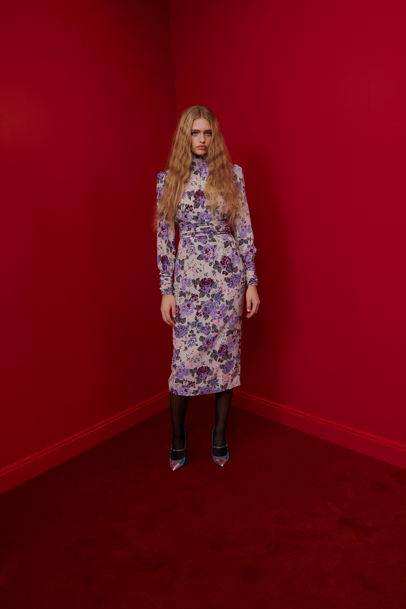 floral fitted midi dress