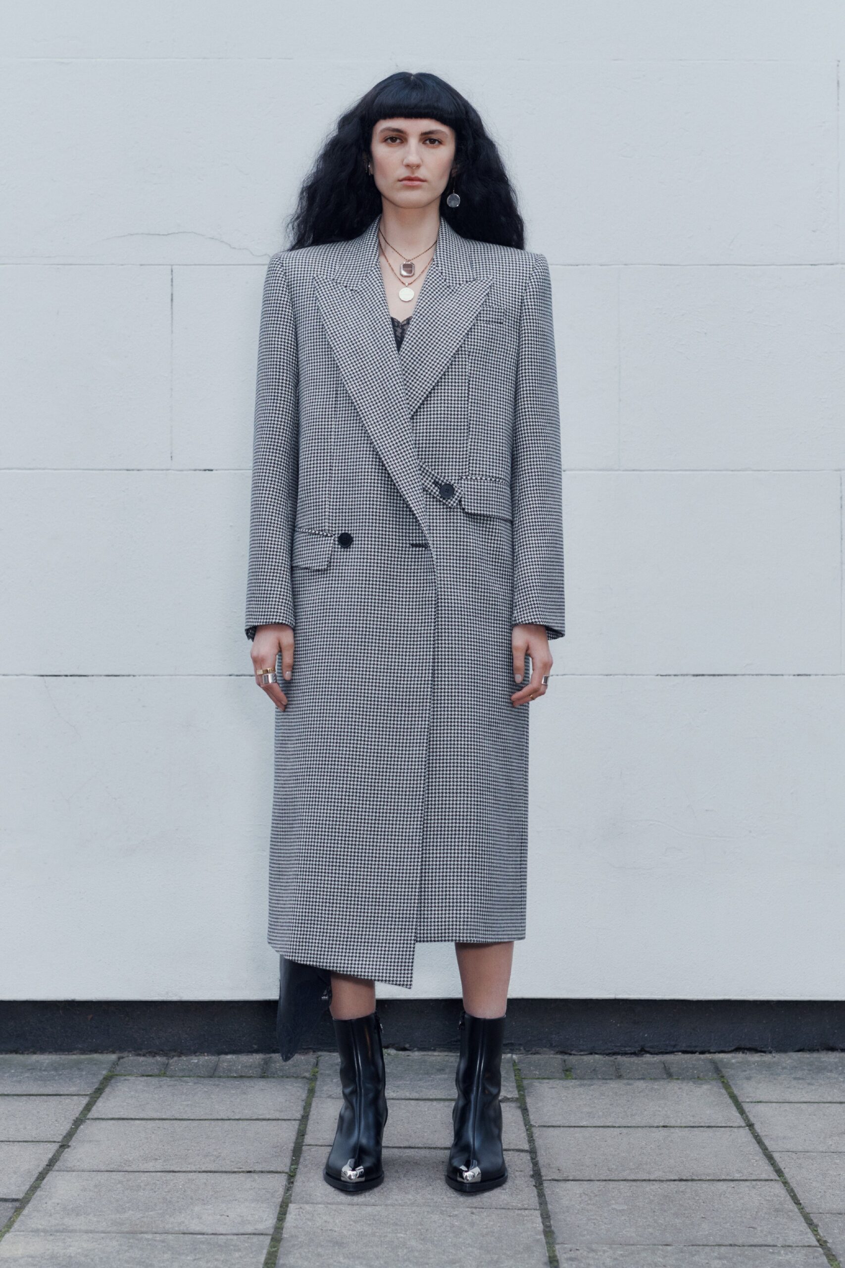 tailored black and white coat