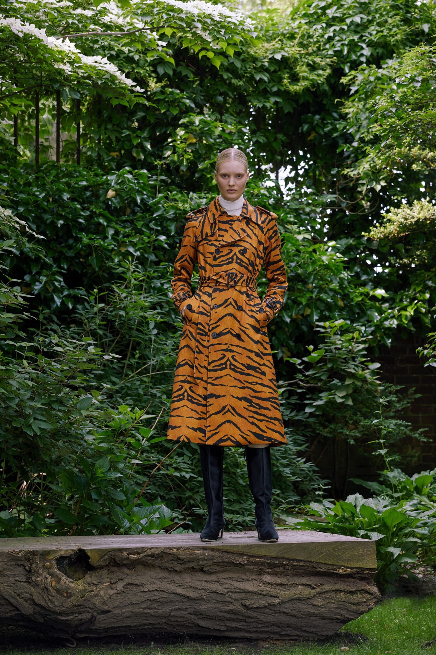 orange black animal-print coat
