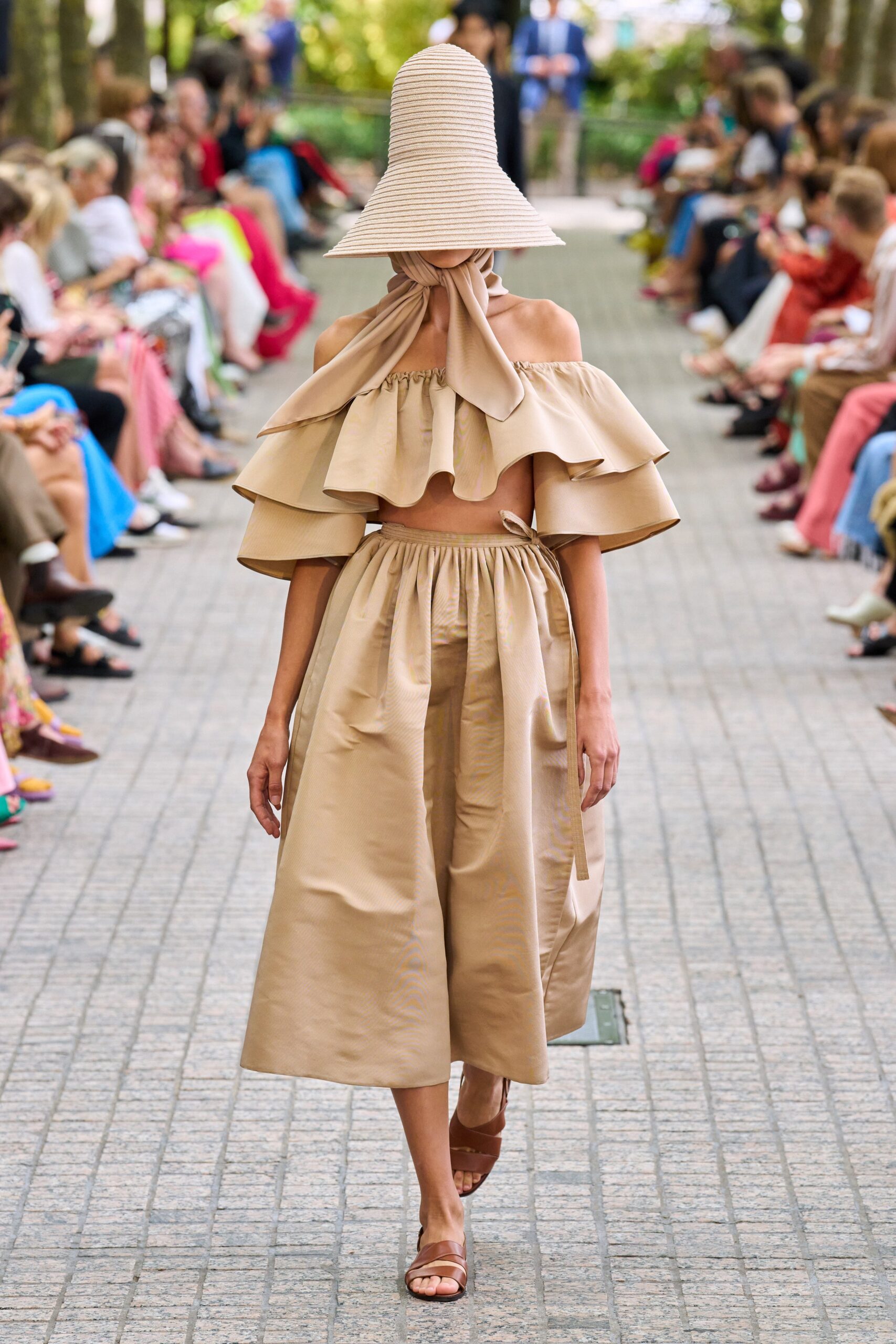 beige cotton relaxed tiered midi skirt