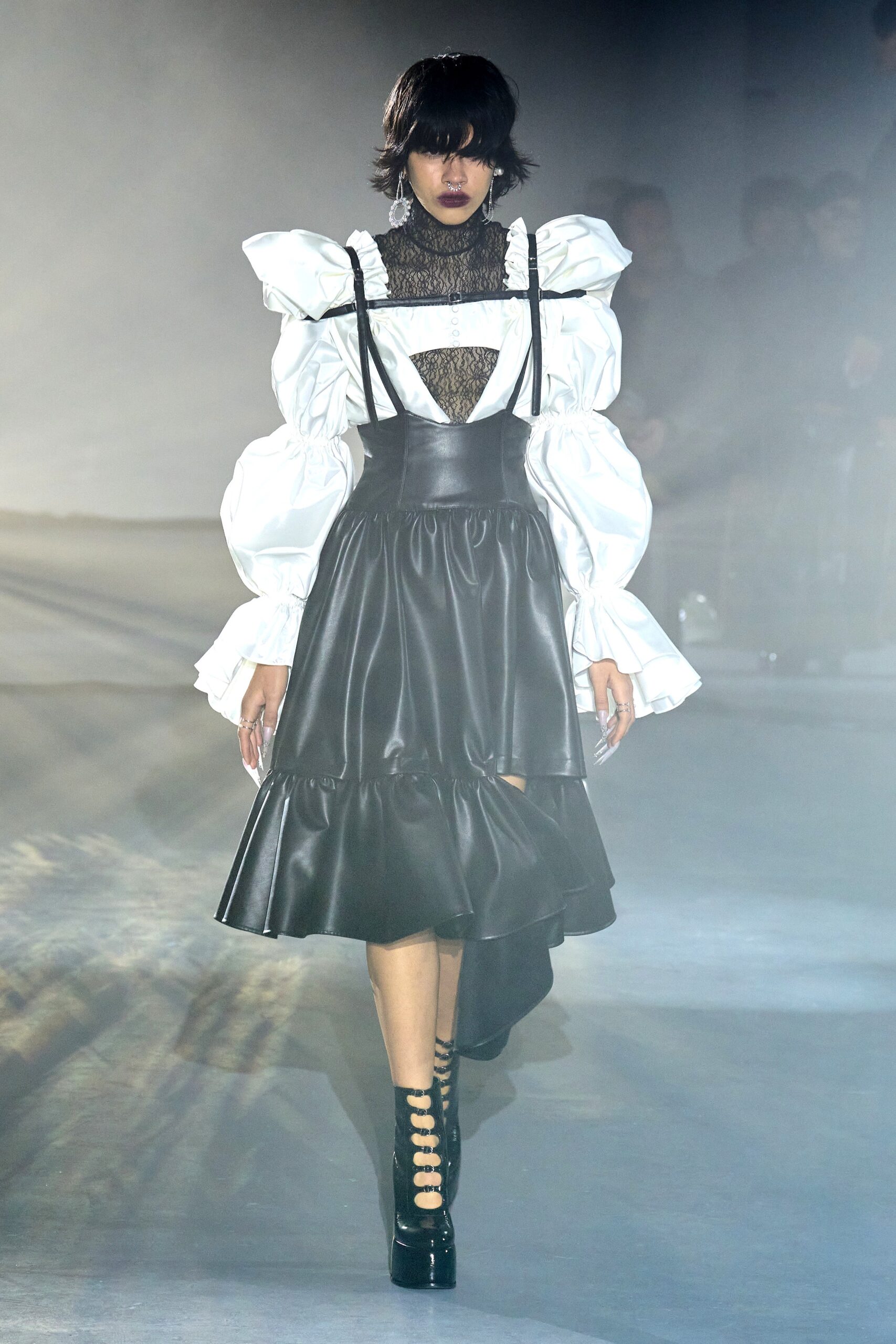 black and white ruffled dress