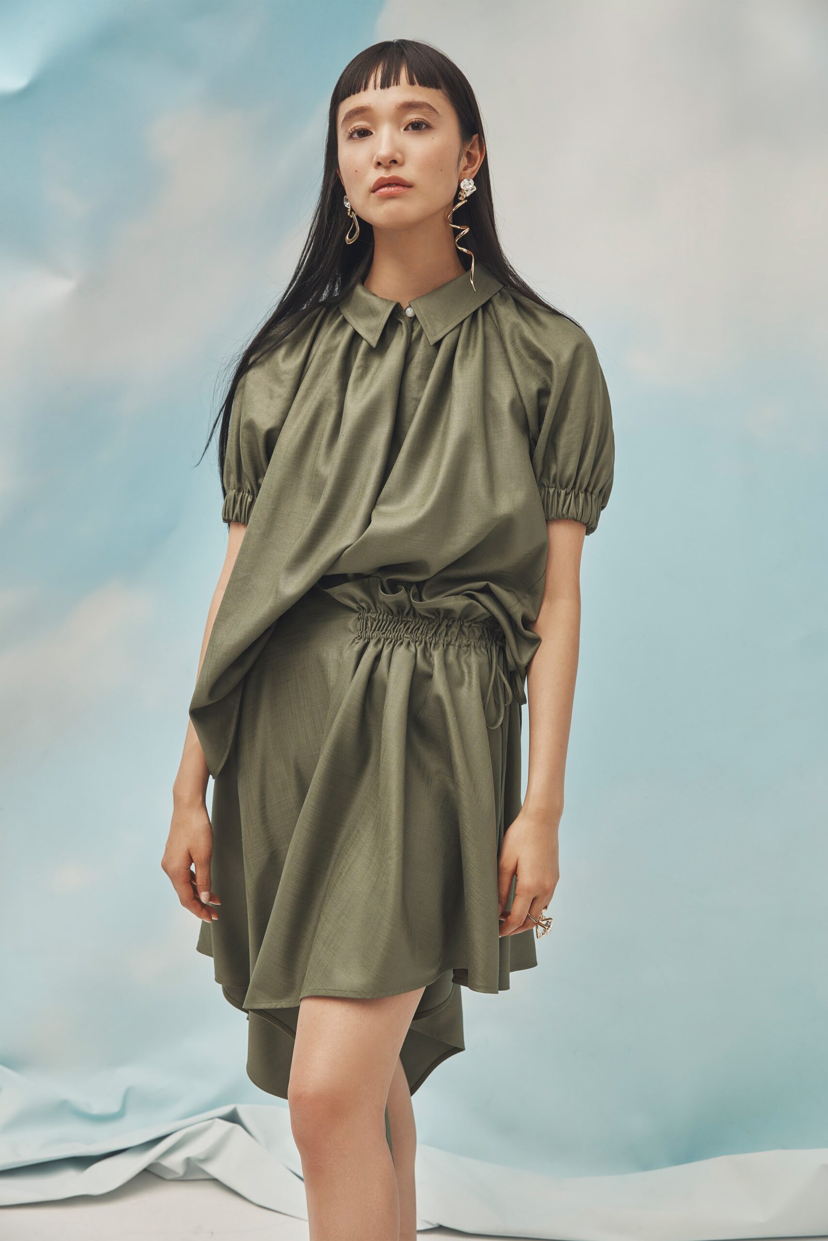 green silk relaxed mini dress