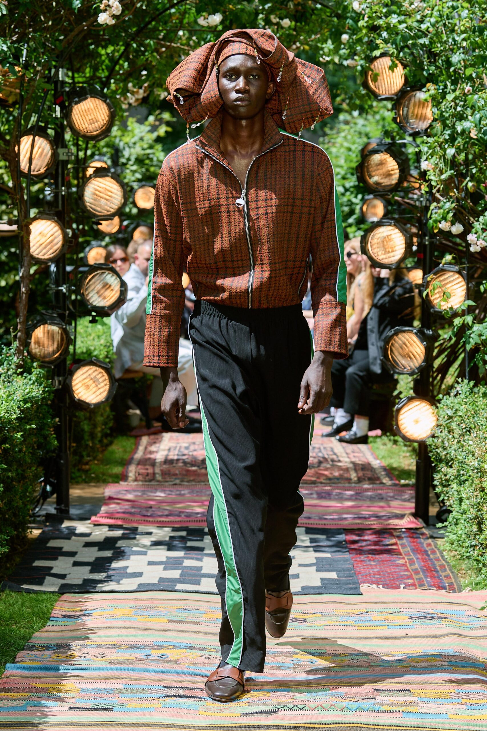 brown checked shirt with relaxed pants