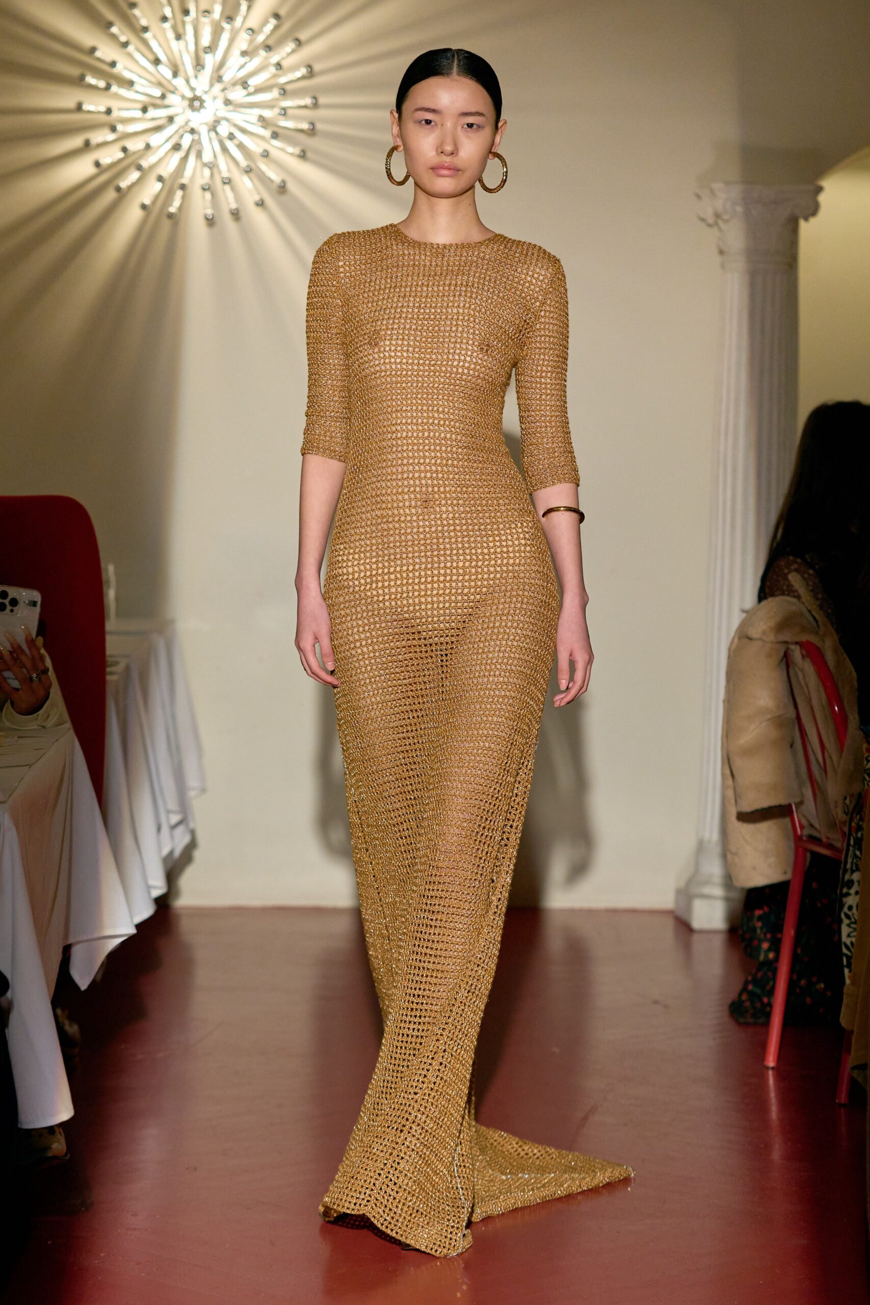 gold mesh fitted gown