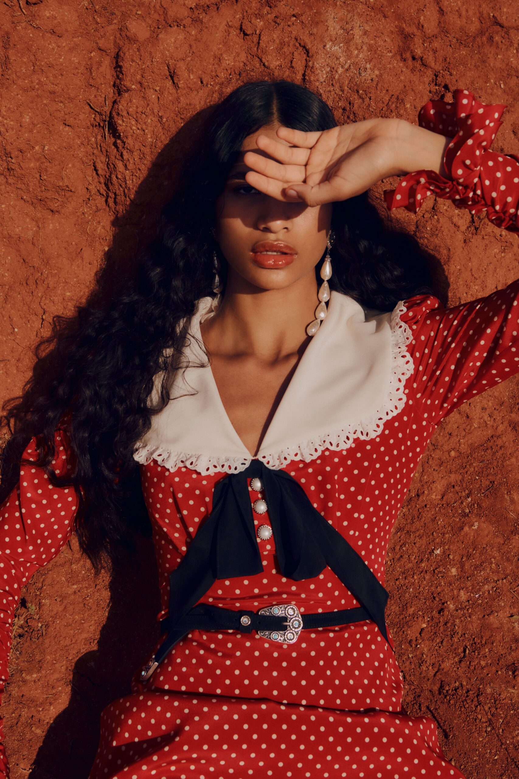 red and white polka-dot dress