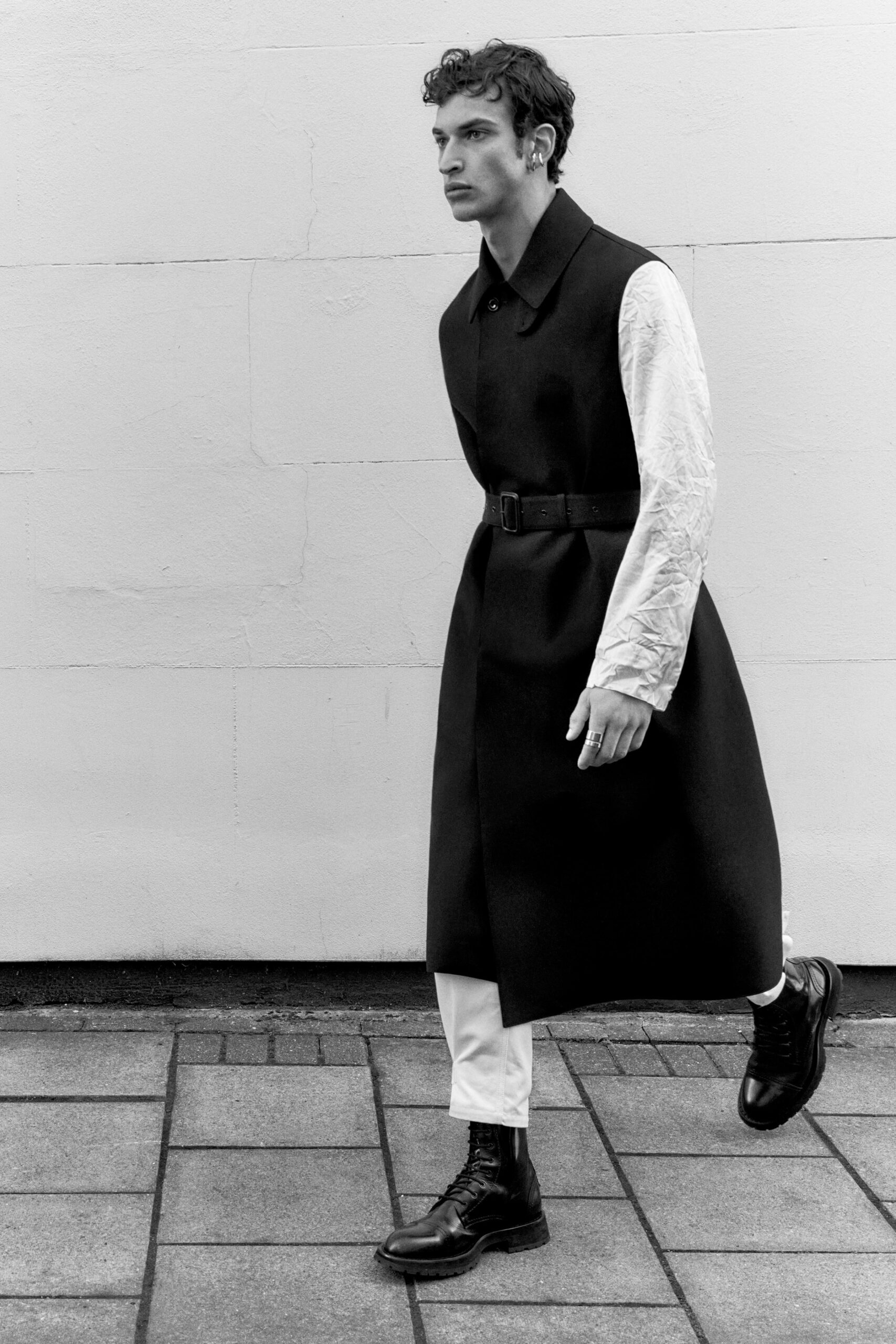 black wool coat with white shirt