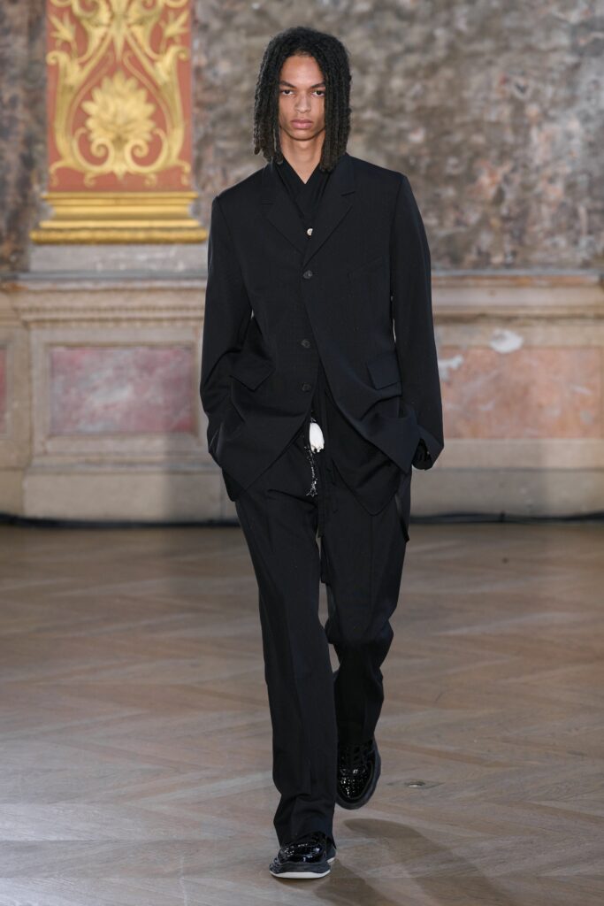 black fitted suit with pants