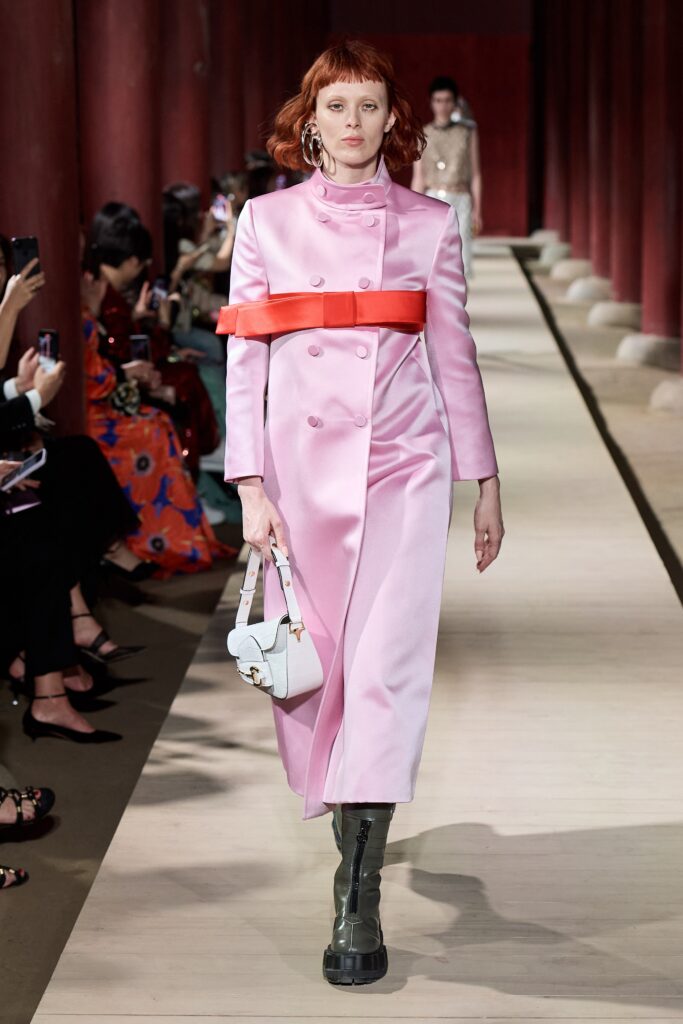 pink satin belted coat