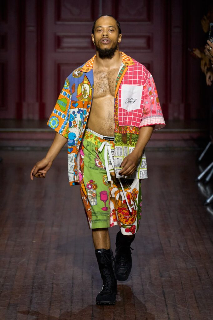 A relaxed-fit multicolor printed shirt with short sleeves paired with matching printed shorts.