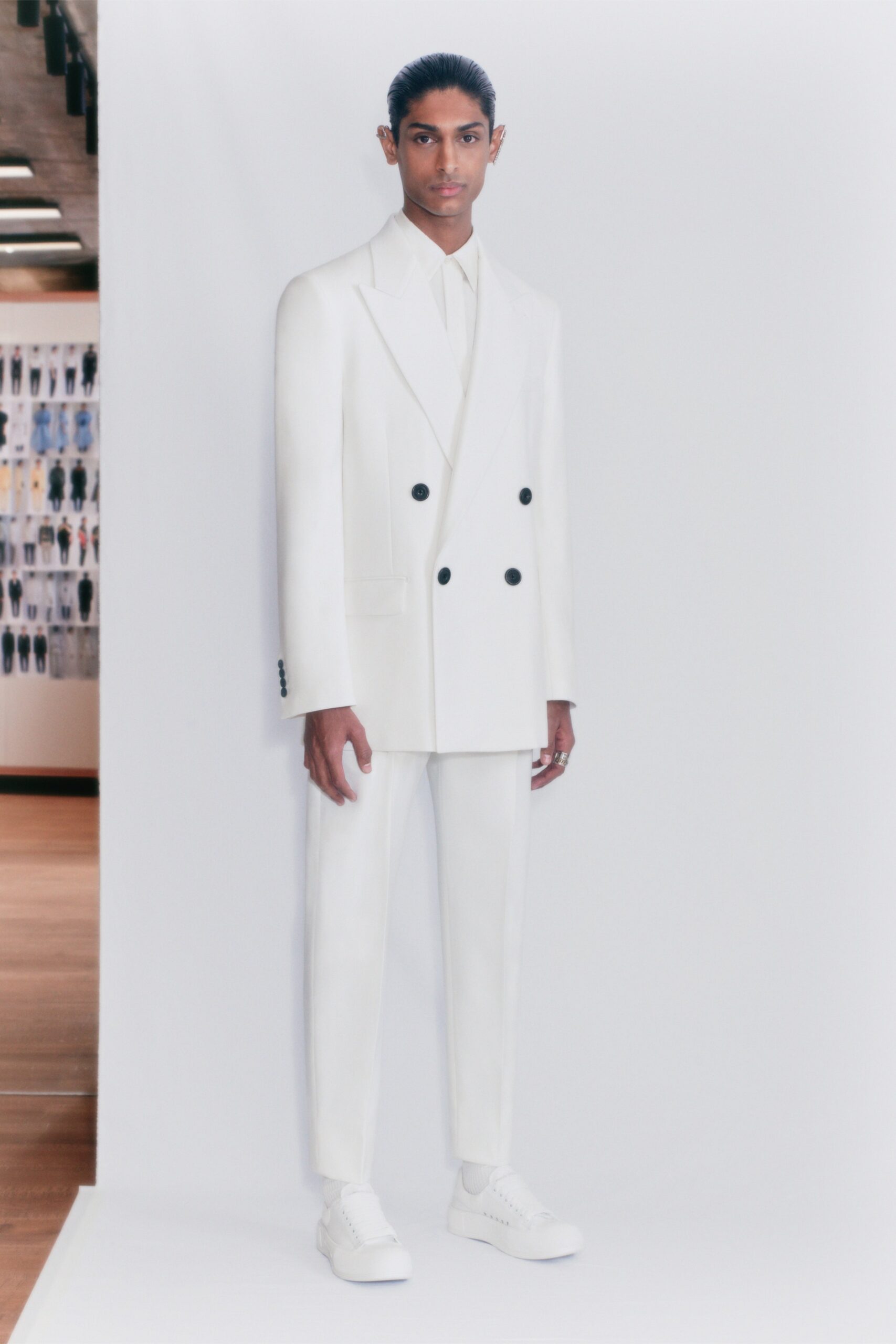 white tailored suit with shoes