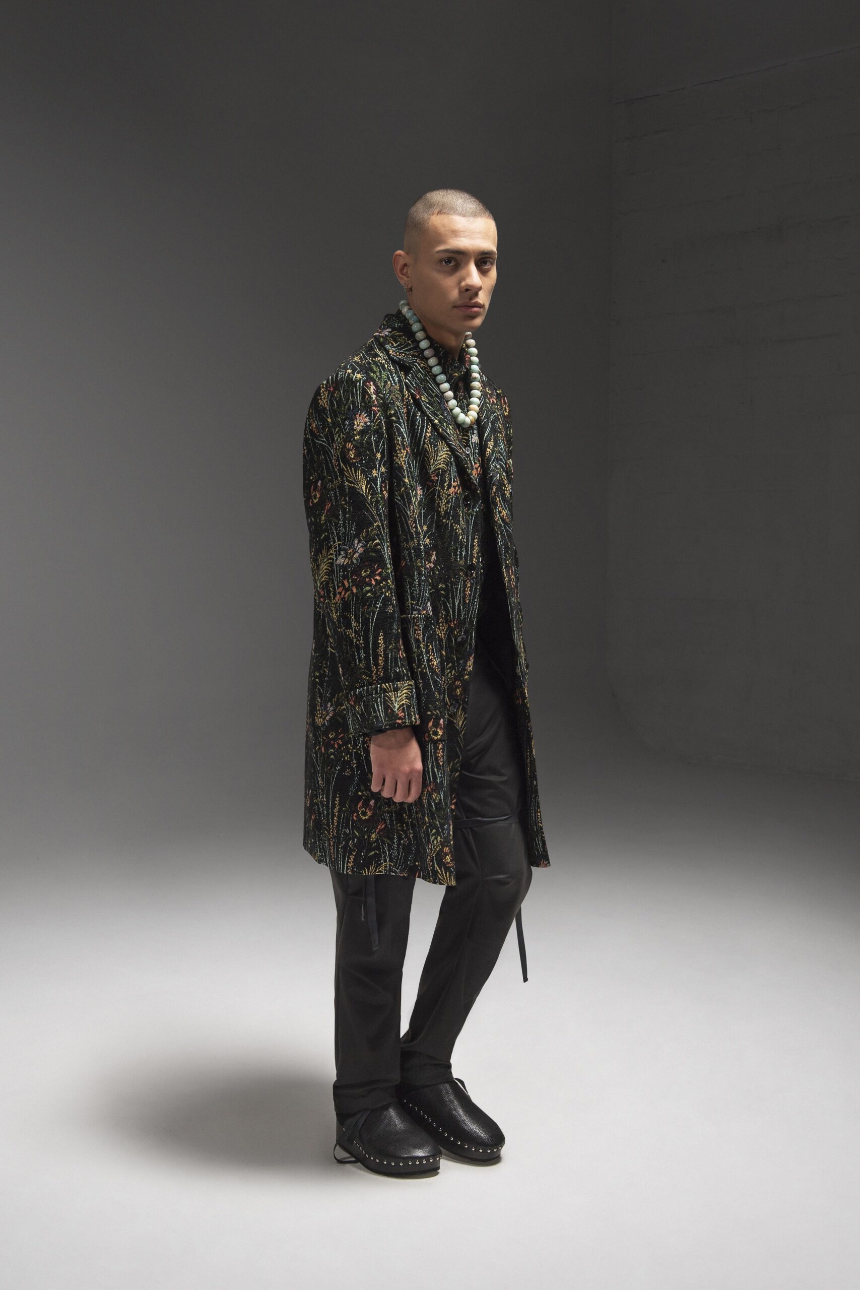 embroidered black silk coat