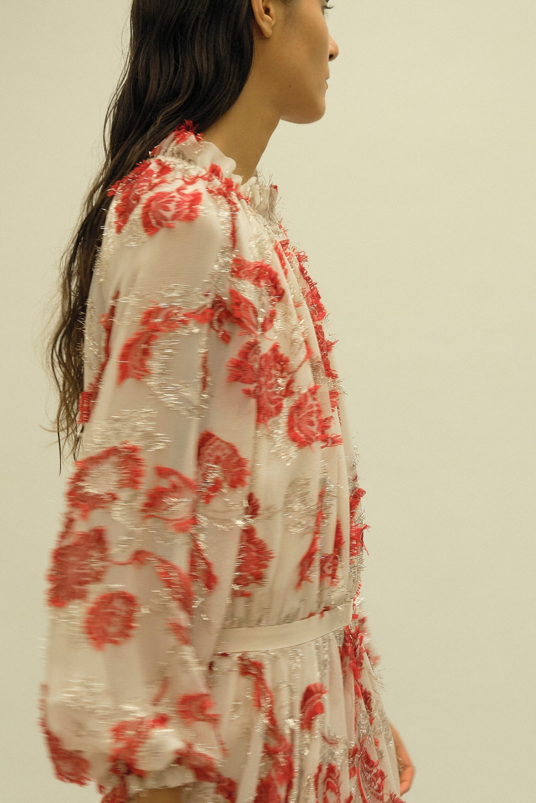 white and red floral embroidered dress