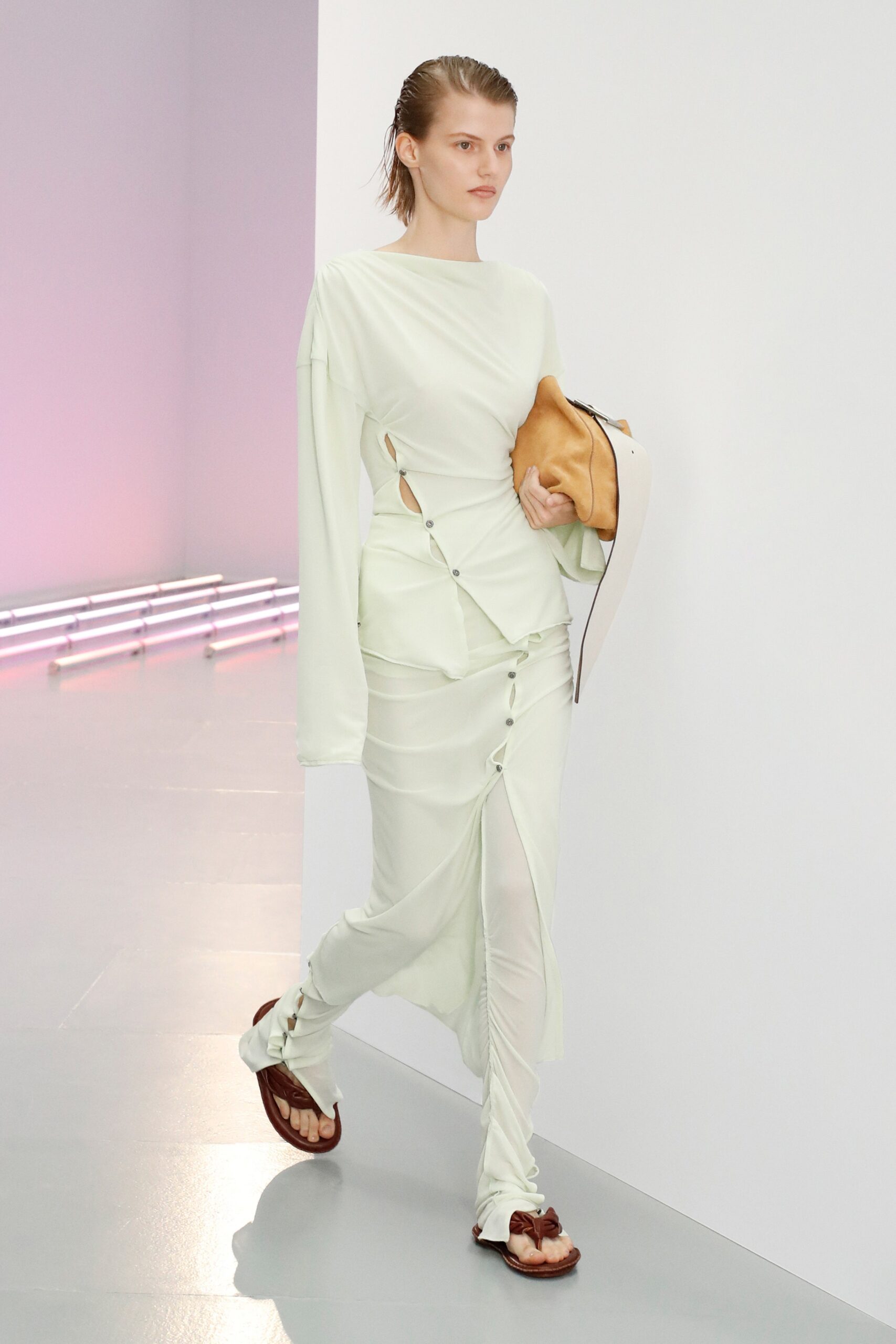 fitted green draped dress