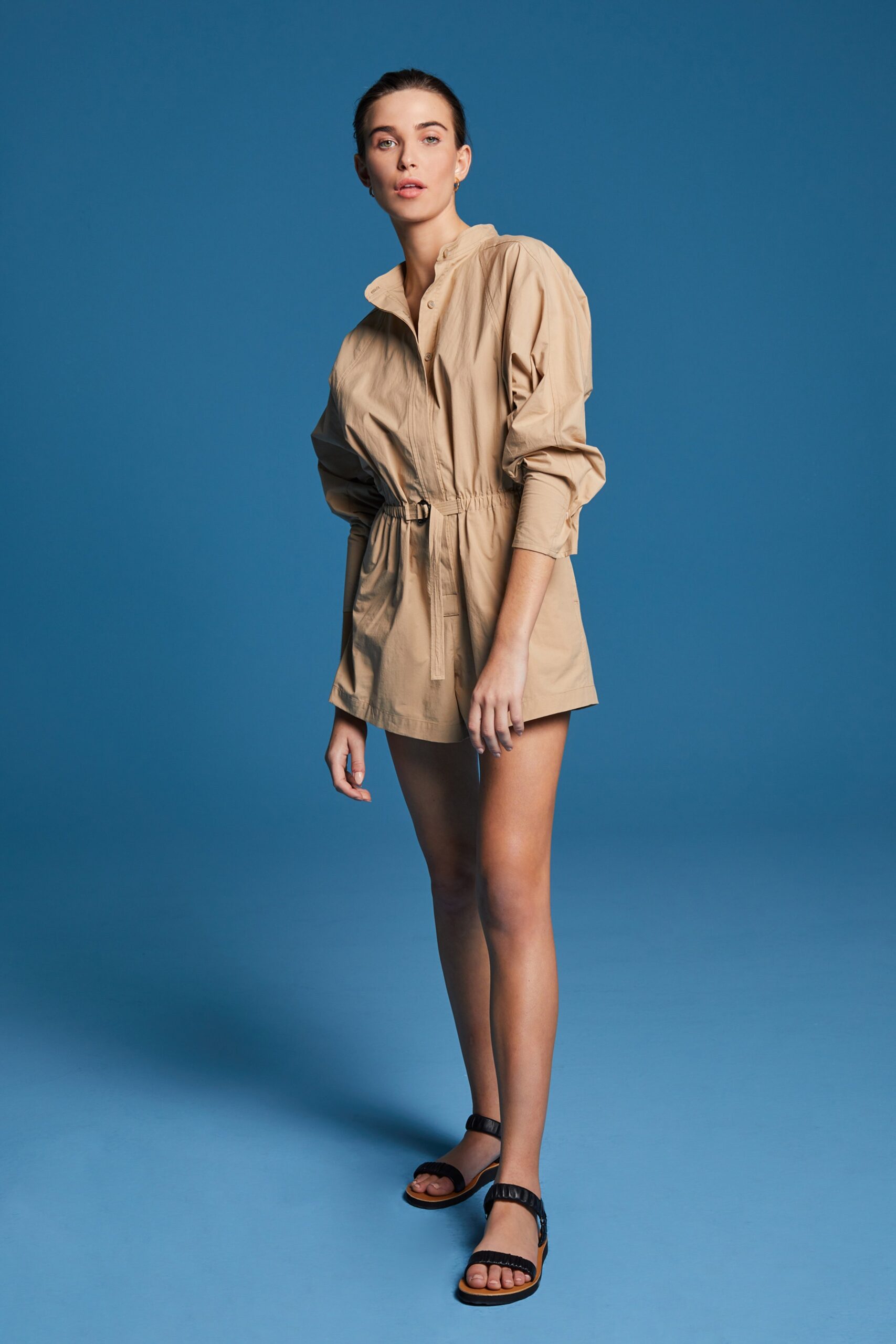 beige relaxed collared dress
