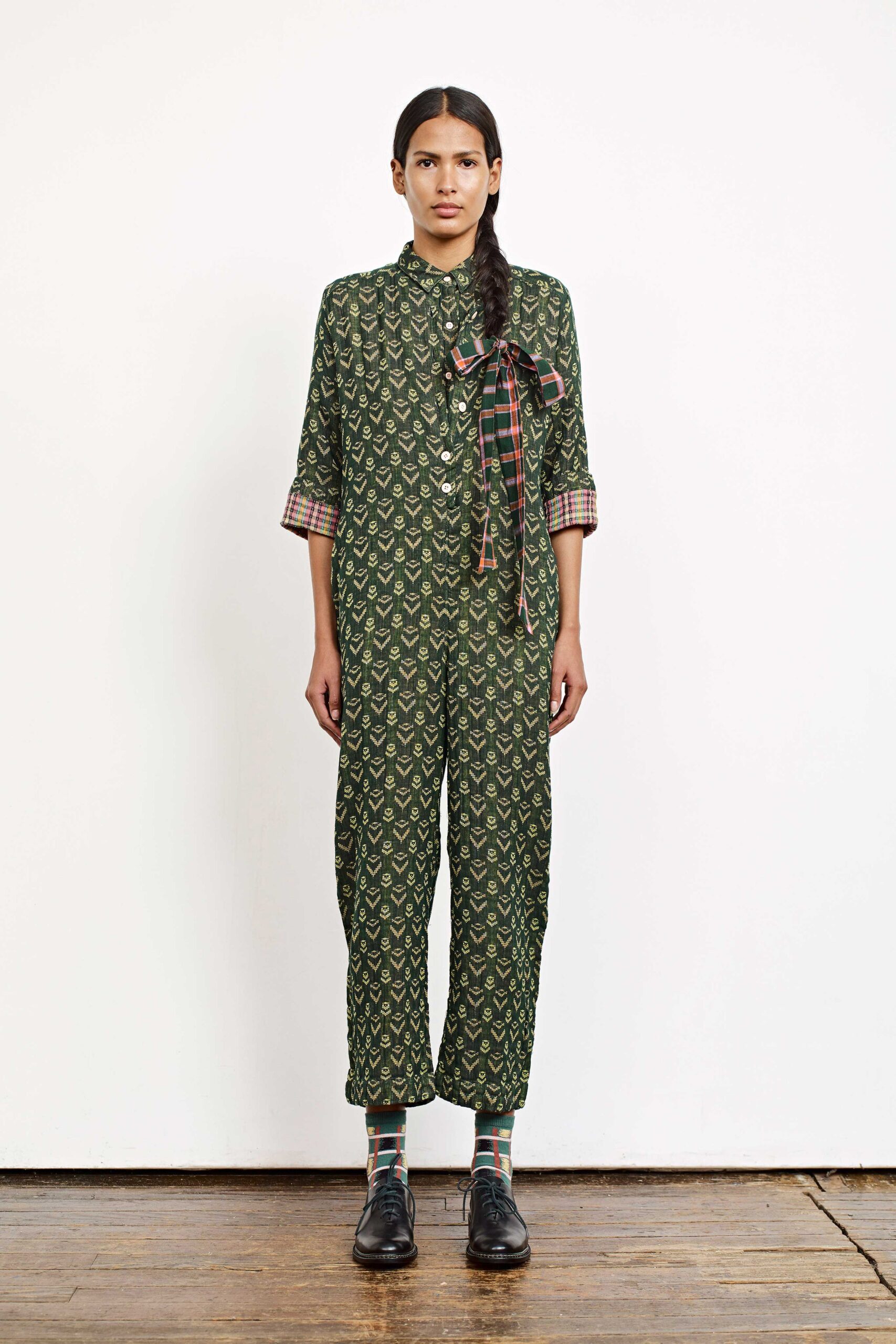 green printed relaxed jumpsuit