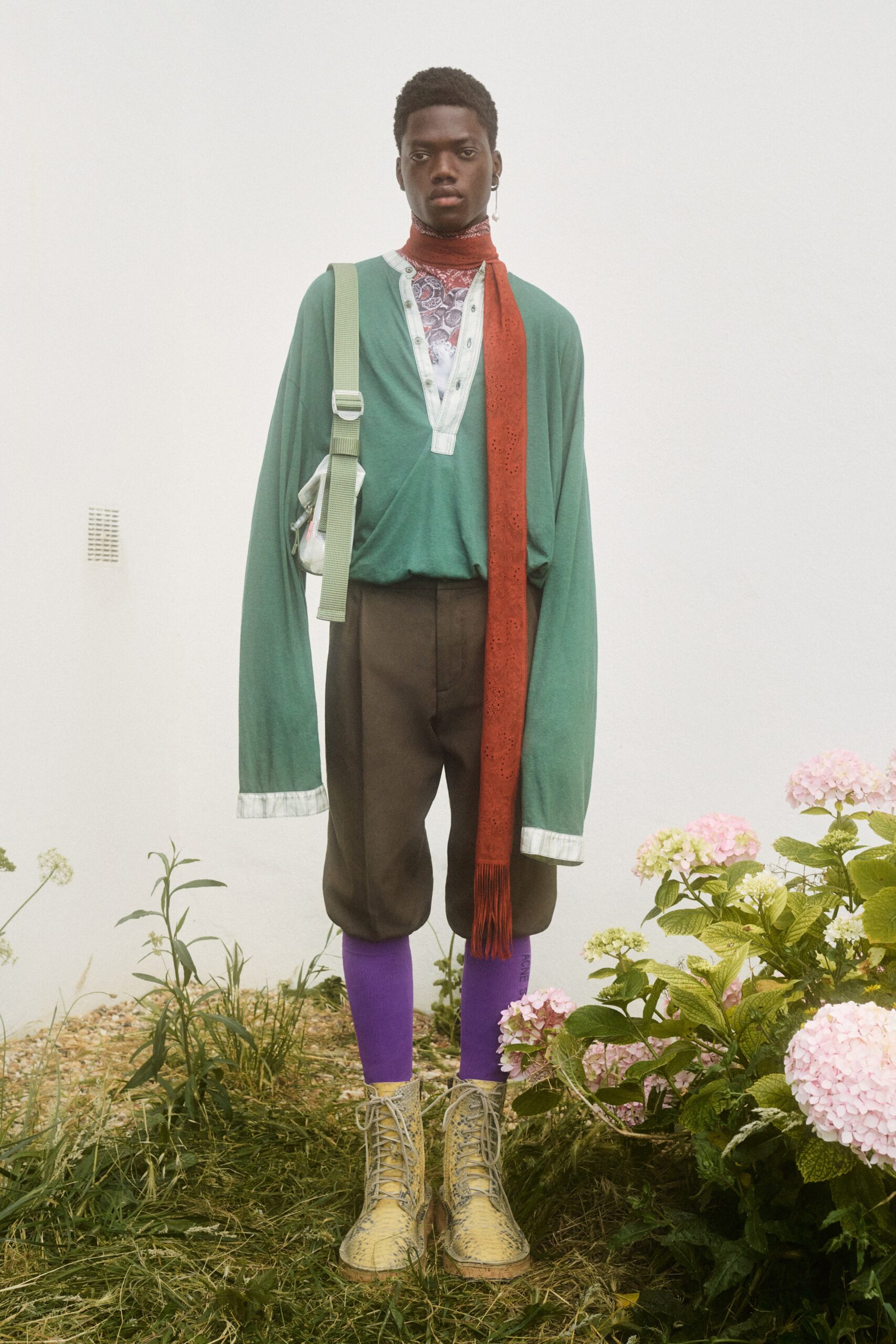 relaxed green top with brown pants