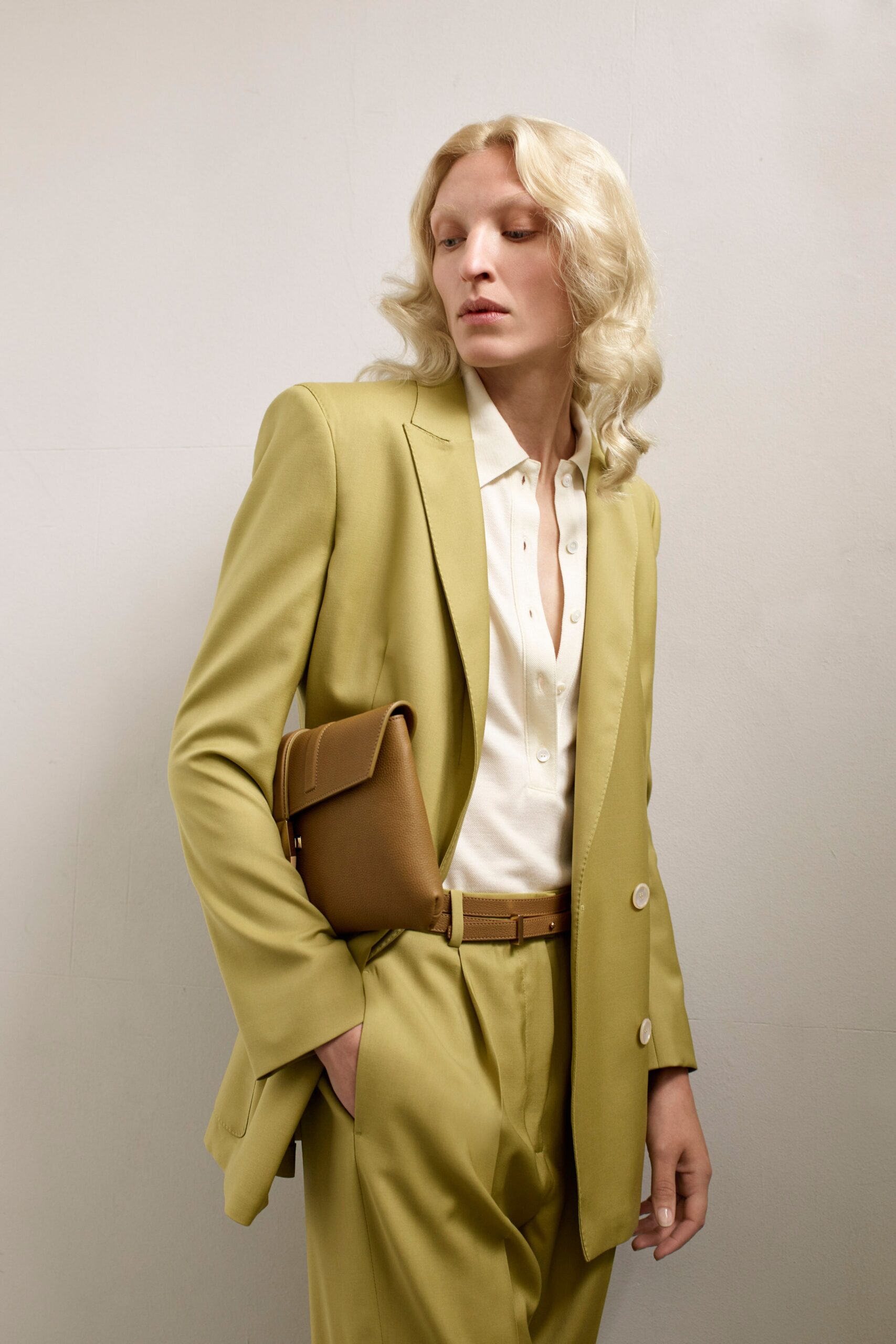 yellow tailored blazer with white shirt