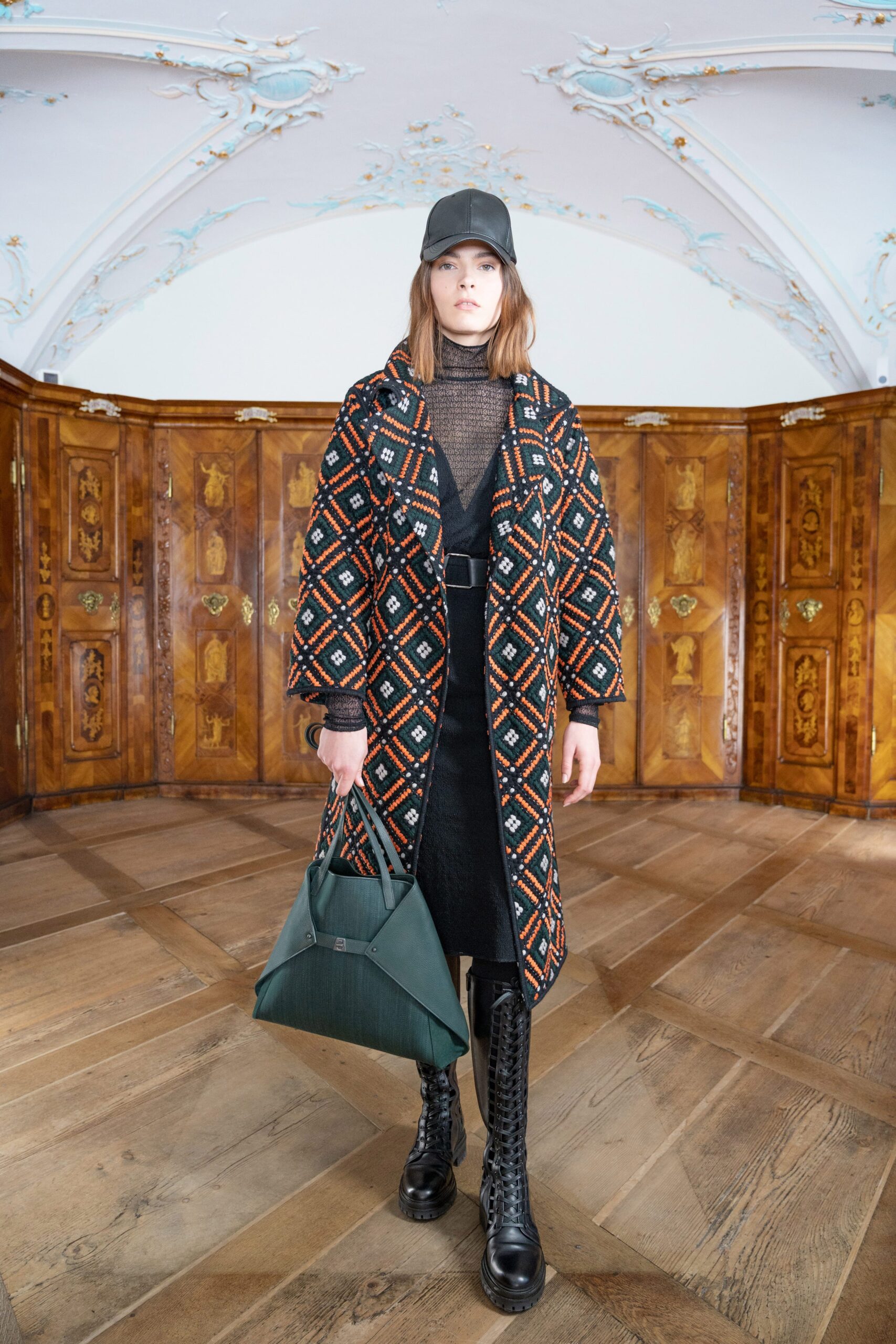 relaxed printed wool coat