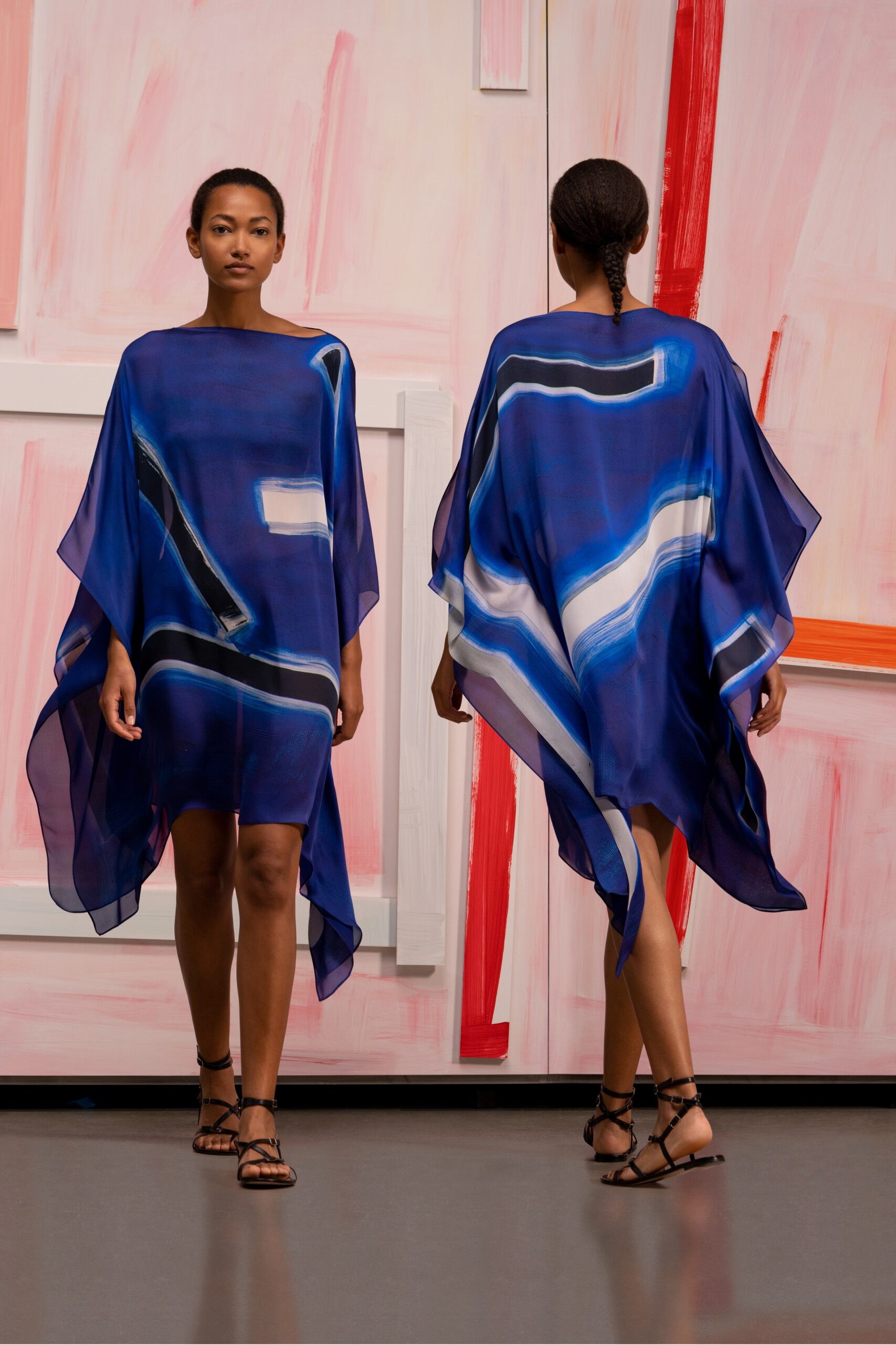 blue printed chiffon dress