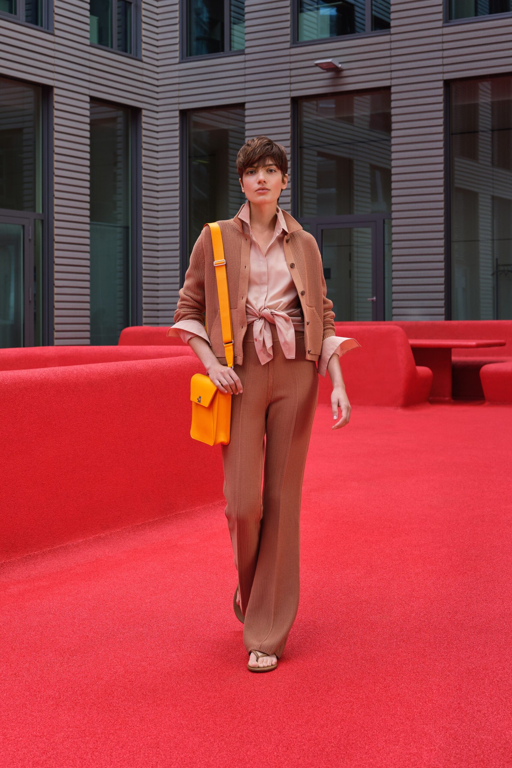 pink silk long-sleeve collared relaxed ruffled shirt