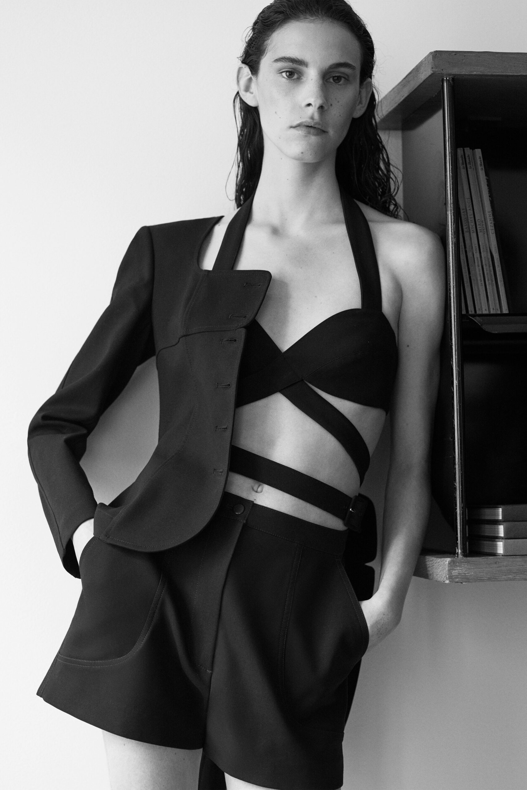black structured blazer and bustier