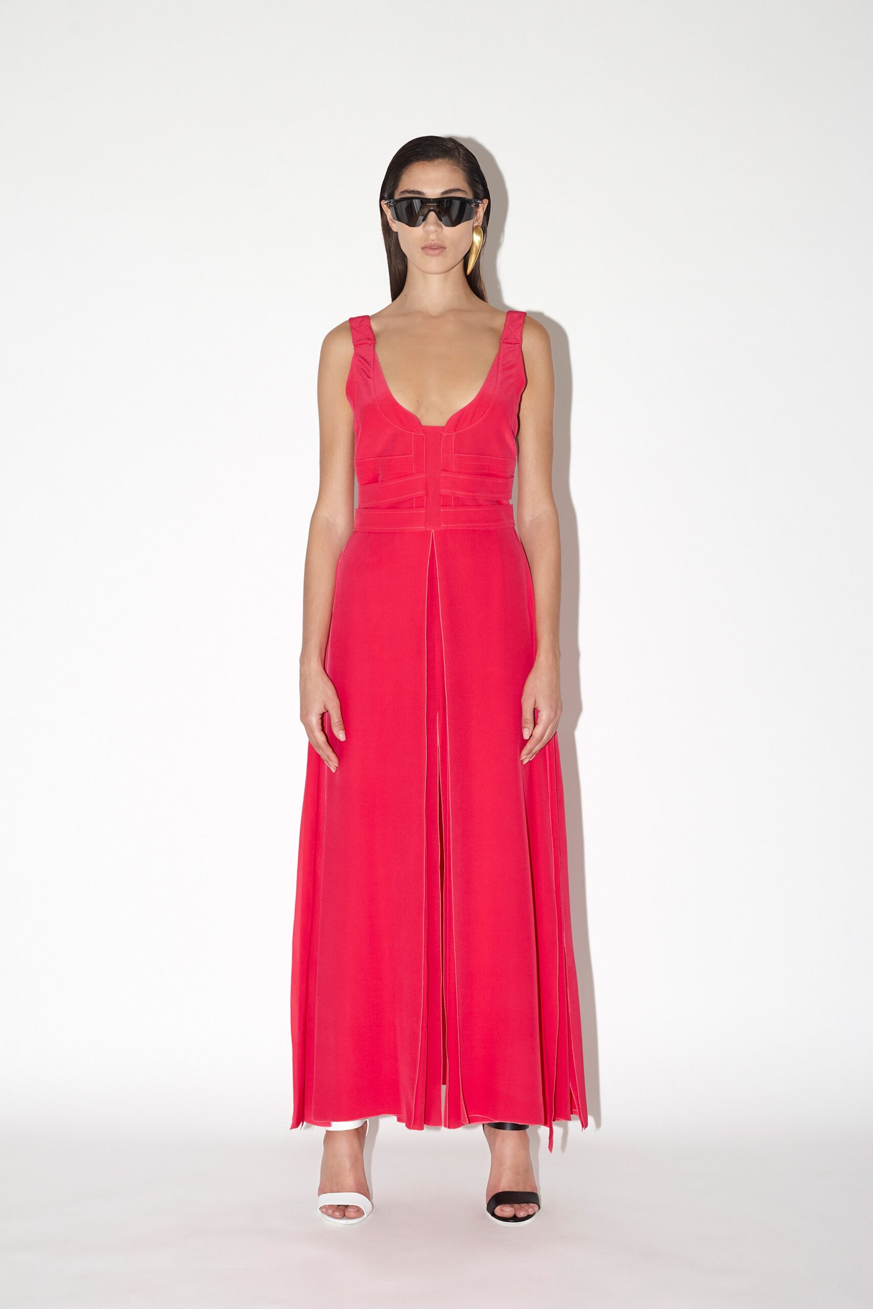 pink pleated maxi dress