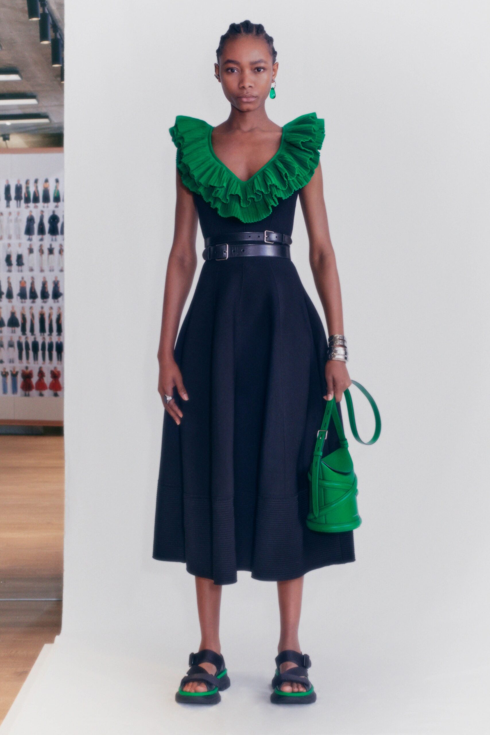 black fitted midi dress