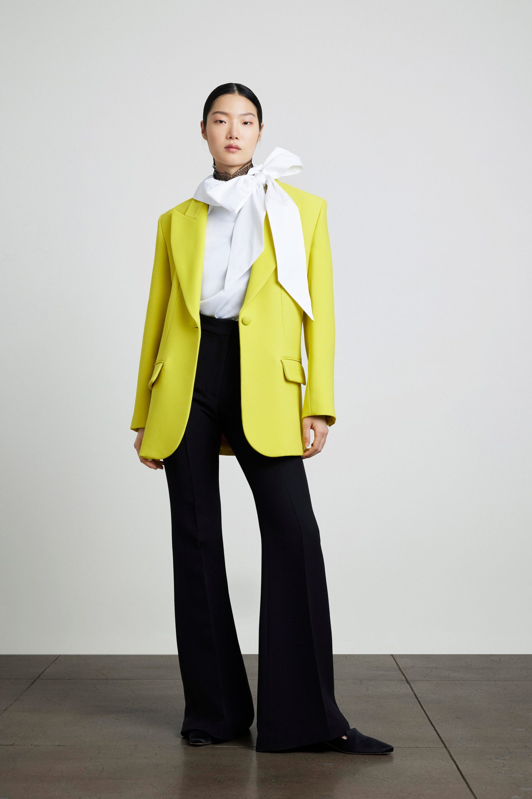 yellow tailored blazer with white shirt