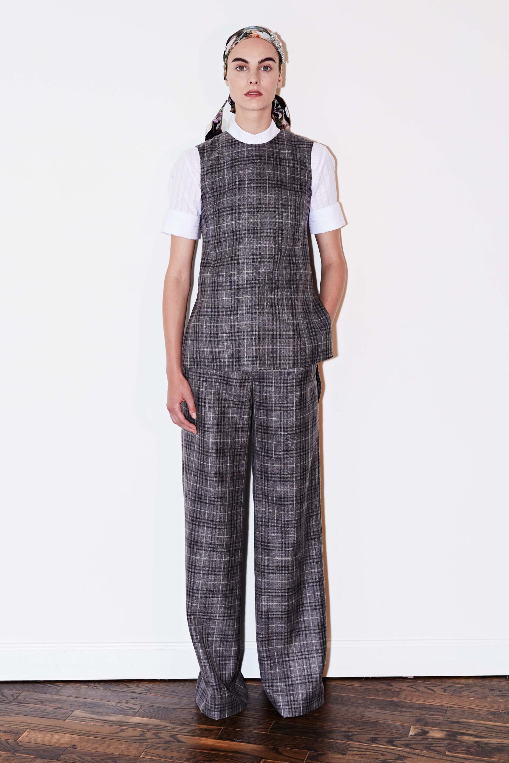 gray checkered vest and pants