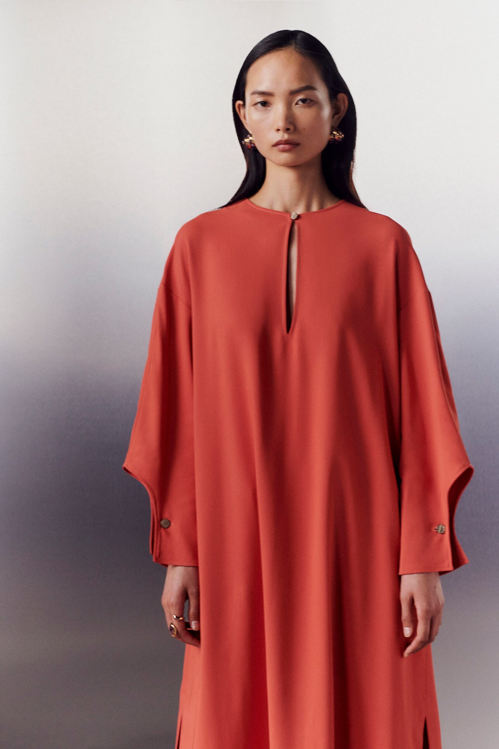 red silk relaxed midi dress