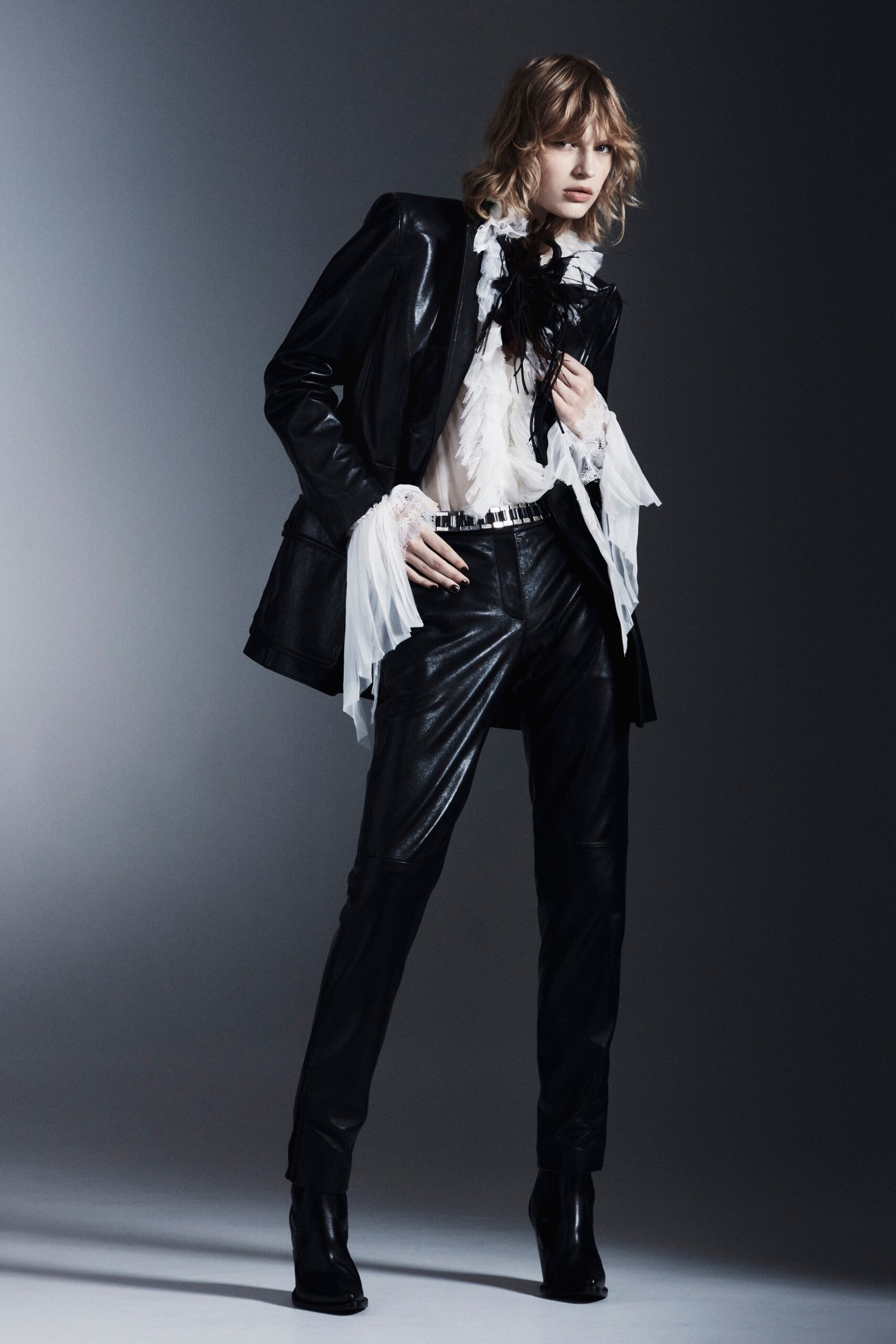 black leather tailored blazer