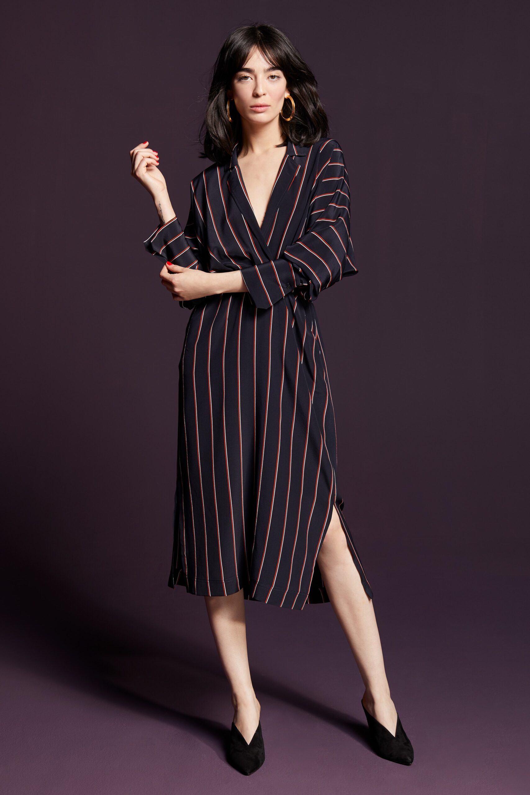 black and red striped midi dress