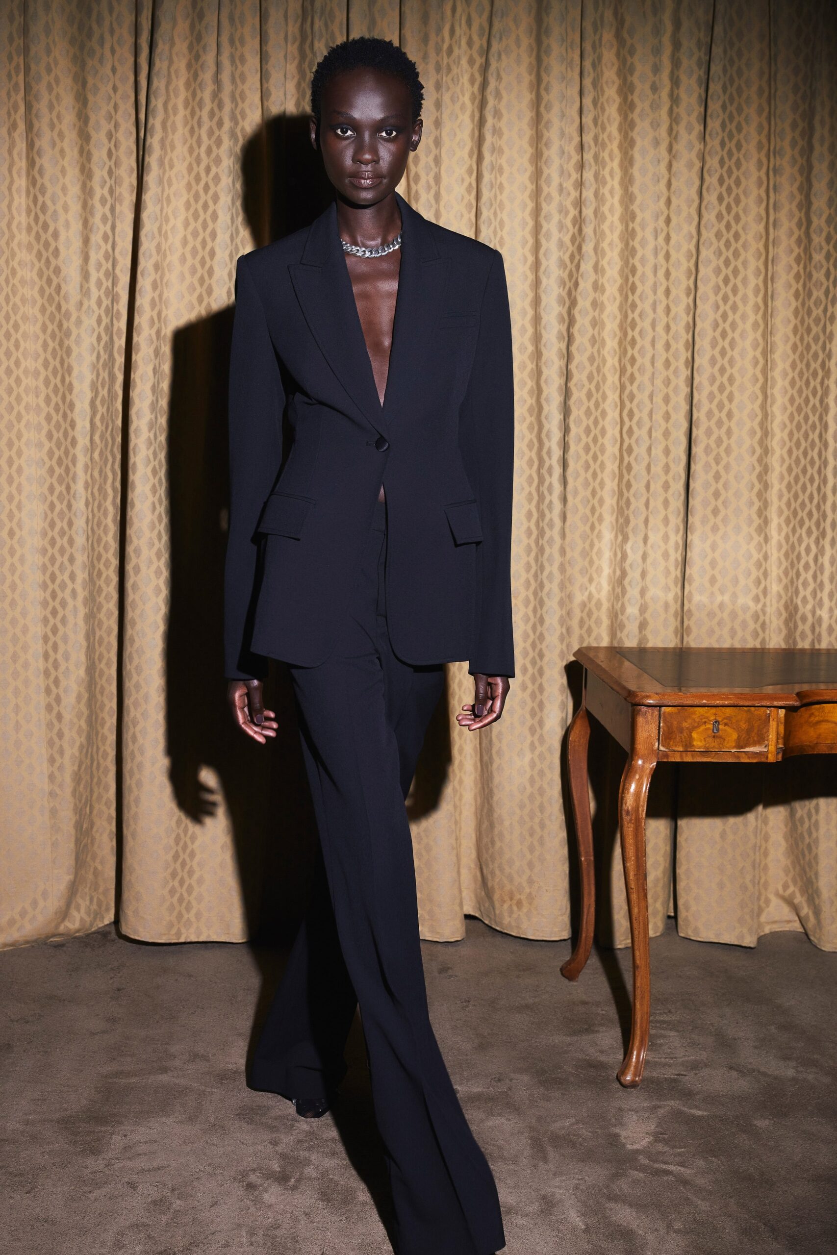 black tailored blazer and pants